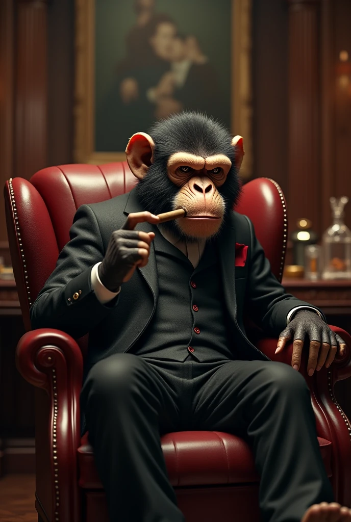 Mafia chimpanzee, cigar smoking,vibrande colors,8k ultra realistic