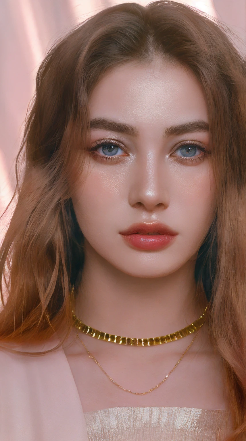 Princess , in castle, high quality, super quality, (detailed face:1.6) ,beautiful woman , golden eyes, long blonde hair , gorgeous dress, (dress:1.2) , tiara, necklace , earring , sharpe eyebrow , beautiful bangs are covering her eyes , (huge breast:1.4) ,
