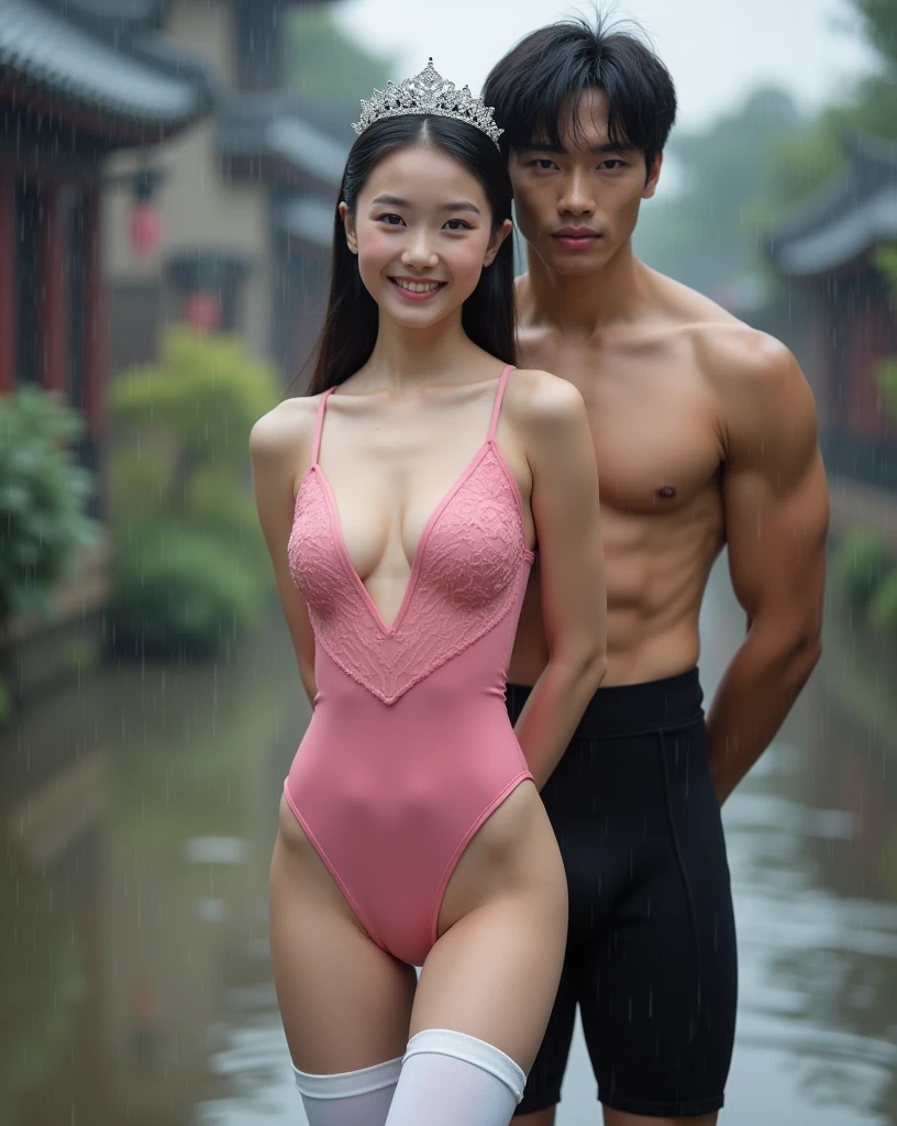 16 OLD YEAR, JAPAN CUTE BOY&GIRL completely naked COUPLE, BROWN SKIN, whole body, SWEAT SKIN, slender BODY, FOOT, ARM PIT HAIR, STANDING, thin, RAIN, KISS, ALBINO HAIR