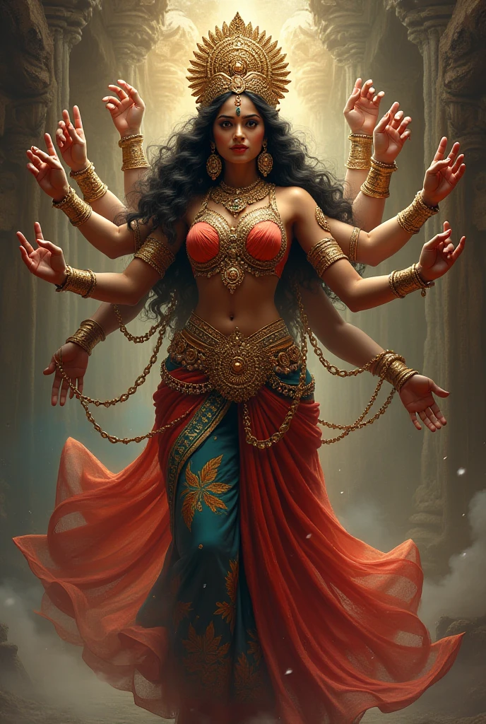 Maa durga bhvani lione realistic and Shiva standing near