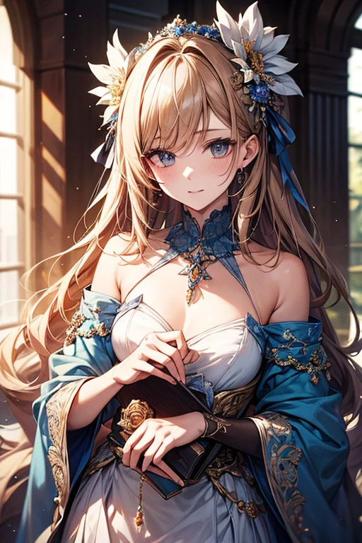 (Masterpiece、top quality、top quality、official art、Brief details、Exquisite and beautiful:1.2)、(1 girl in)、(Fractal art:1.3)、Very long hairstyle、Blonde color colorful, big blue crystal eyes, 闪闪发Light的大眼睛, Intricate details for beautiful, refined eyes, plump lips, red lips, 特Write镜头, face shot, Looking forward to the audience, smiling face, Meaningful expression, Dress casually、Japanese cartoons, gorgeous ColorfulLight detail、intuitive、sharp、Precise focus、Instagram photos、photo of the year、Cinema 4D、dramatic、(3d), 背Light, 闪闪发Light, ColorfulLight, ((Masterpiece、top quality、official art、Exquisite and beautiful:1.2))、(golden ratio:1.2)、(Super detailed:1.3)、(1 girl in:1.3)、(Fractal art:1.3)、((闪闪发Light的瞳孔))、pattern、Colorful、(heterochromia iridis)、(Colorful:1.5)、(Ultra-detailed), ((Exquisite details)), (intricate details), ((Light, 最优质的背Light源)), high contrast, ((best lighting, extremely delicate and beautiful)), ((Light))、(Light线追迹反射、Light輝)、((发Light的Light环))、((容Light焕发的头发))、((The Super detailed))、((8k))、((Write))、delicate beautiful face and eyes,focus on face, Masterpiece, (realistic:0.5)、Original 2 high saturation、( absurd, Ultra-detailed illustrations, best quality, very cute and beautiful girl, Very detailed and very beautiful adult smile:1.2, ;d, Write作, table, Check files, Write作 down notes, bookshelf