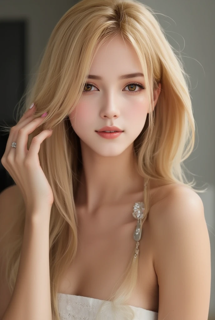 perfect figure beautiful woman：1.4，Layered Hair Style，Protruding cleavage，Dream wedding dress：1.5，Highly Detailed Face and Skin Textur，二重まぶた，Whiten the skin，long whitr hair