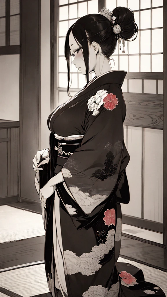 Umalinda warrior sexy, pretty face, Delicious Company, Alluring figure, Wearing a sexy open kimono. The artwork is created in a medium reminiscent of Japanese ink paintings....., 具有大胆的笔触和Monochromatic color palette. artist&#39;Masterful technique reveals the intensity and power of the image&#39;sense of presence，with the highest quality, Perfectly capture every detail with ultra-high resolution. Textures and intricate patterns on kimonos are rendered with extreme precision. Lighting is carefully designed，Enhance drama, Features deep shadows and subtle highlights. General, The artwork exudes elegance and power, Combining traditional Japanese aesthetics with a modern feel. Monochromatic color palette, Combine details, Create captivating and immersive experiences for your audience.