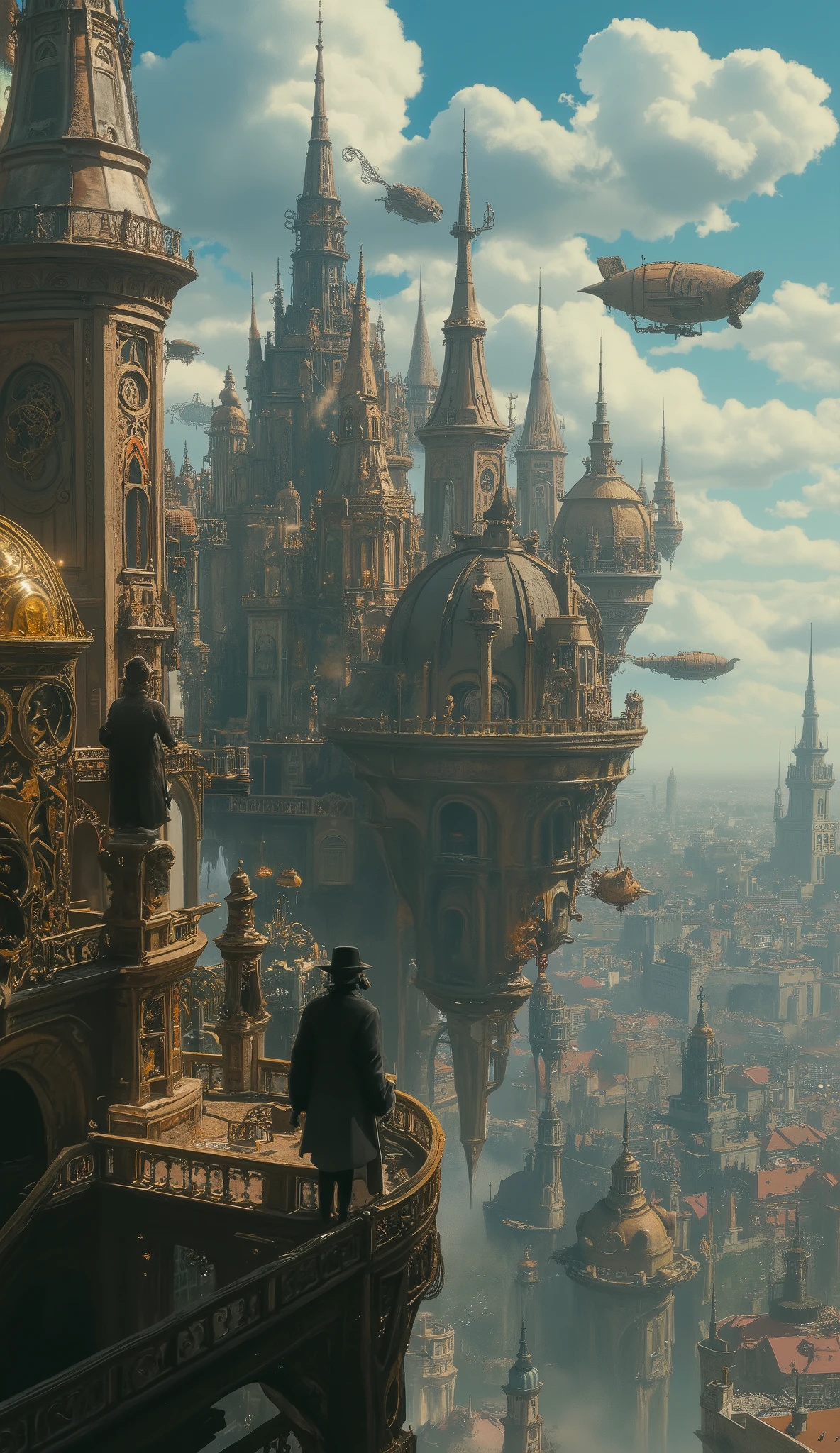  more details,  high details,  High Quality , 8k,  Miyazaki style,  A steampunk-inspired city in the sky, Clouds and Diverse Buildings , Mysterious and technology--v 6 