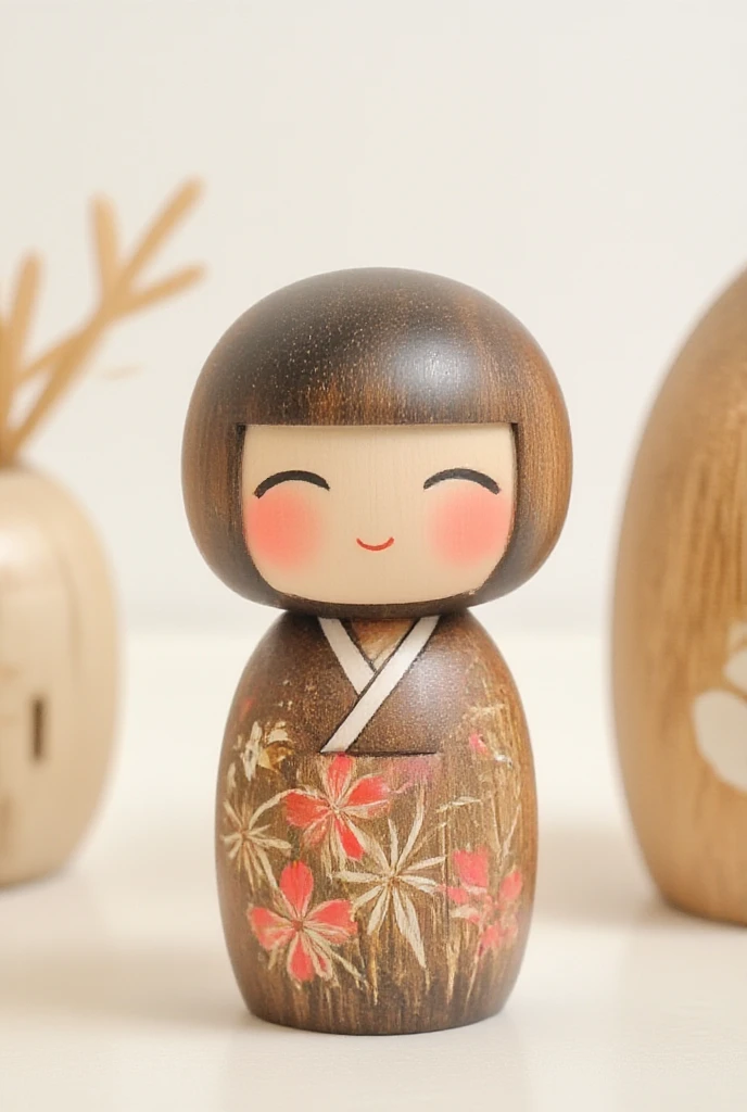 a cute kokeshi, smiling