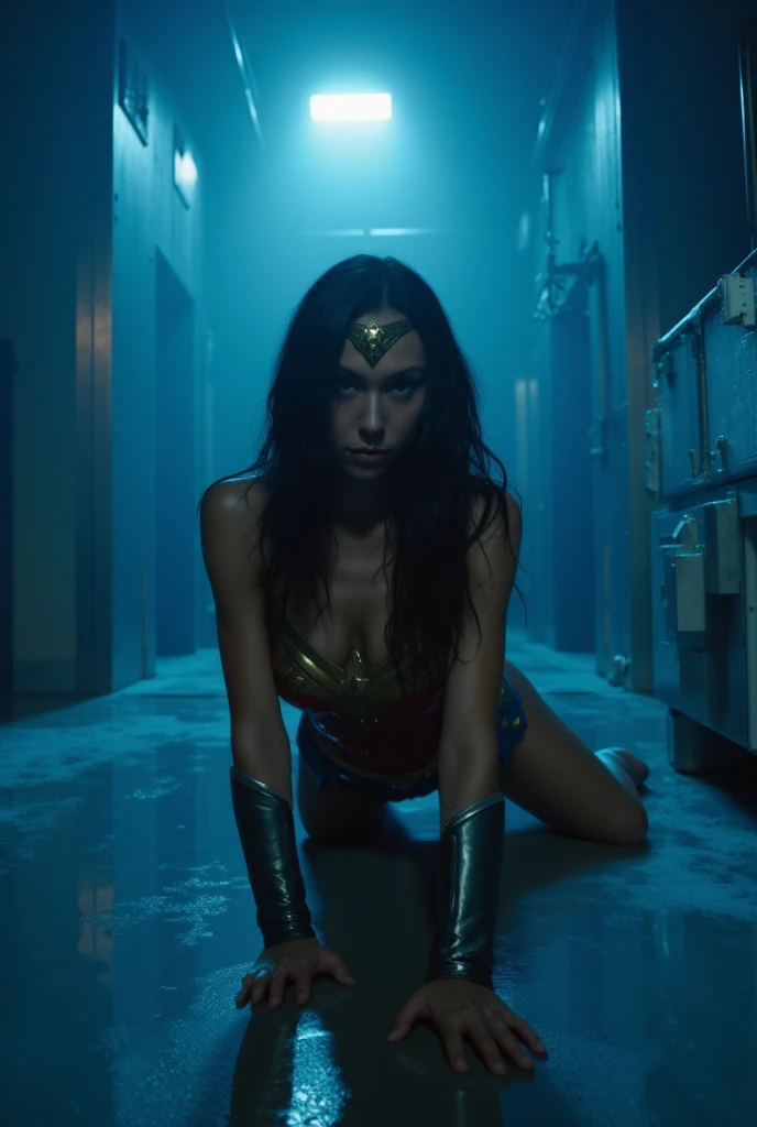 (0815) Today's 3D anime art:half naked Wonder Woman crawling in Mr. Freeze's Mysterious Foggy Room