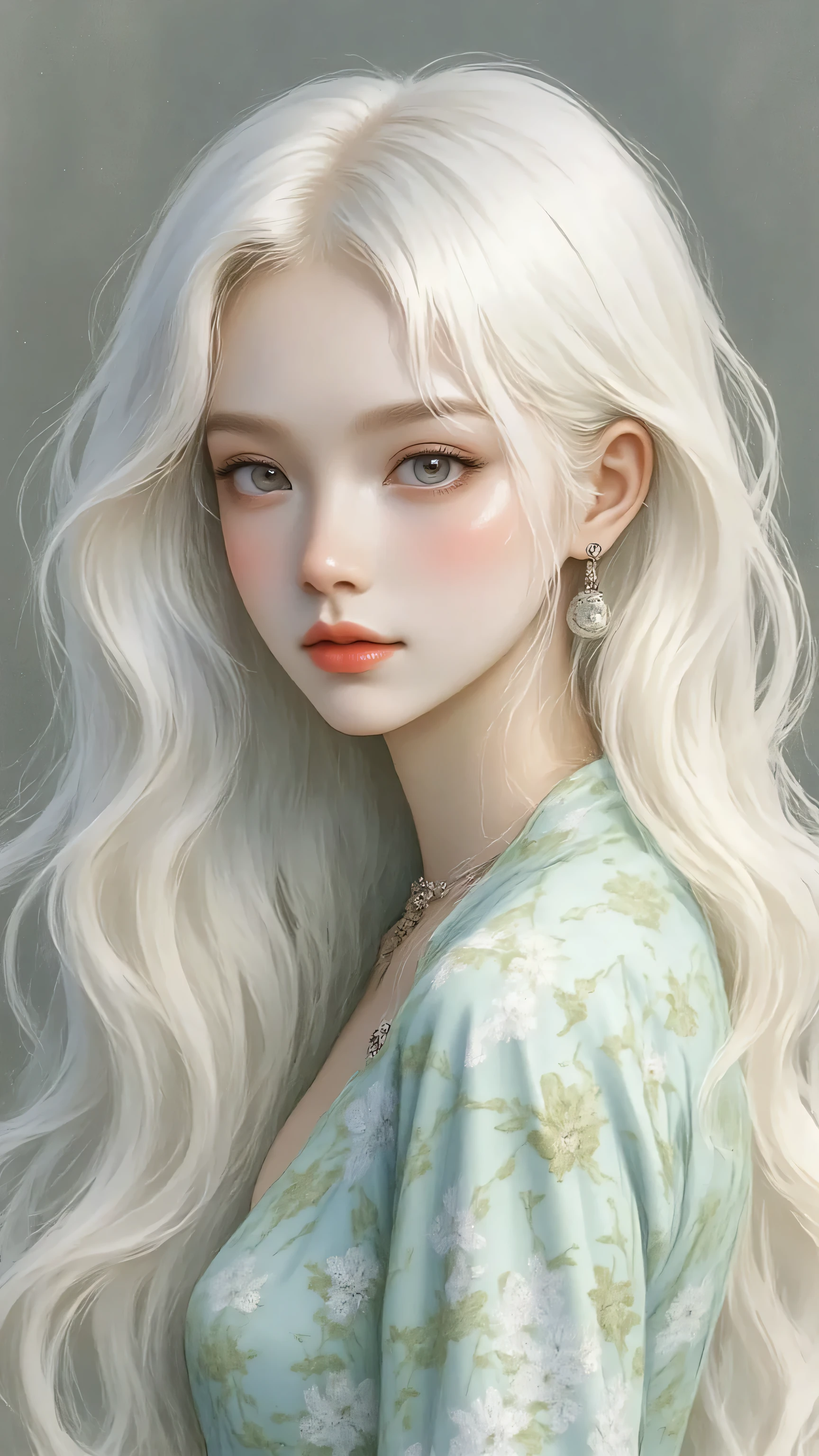 (Masterpiece:1.2, Best quality), (real photo, Intricate details), (1lady, solo, Upper body, small breast) ,all body,clothes:advance guard,advance guard,Experiment with appearance:White hair, long white hair, forehead showing, quiet, puzzled face, kind smile, green clothes, Gentle feeling,Dramatic makeup,Unconventional fashion choice behavior:rebel、Not conformist、Provocation location:Urban Arts District、Underground music venues Hobbies:Take part in a punk show、Create mixed media art、Try different subcultural values:personality、authentic、Creative expression of inspiration:Punk rock music、Counterculture icons,Avant-garde art movement character traits:daring、daring、act outside the box。