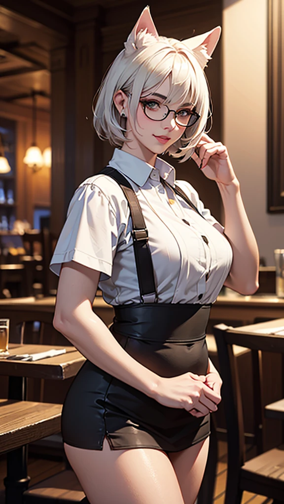 Girl, smile, red lips, big nose, big tits, big ass, shorts hair, blonde hair colors, fair skin, glasses, white office clothes colors, black tie colors, black office skirt colors, black nylon stocking colors, sexy body, sexy girl, beautiful girl, sexy pose, sitting at the table pose, sexy pose girl, reaistic, in classroom, school