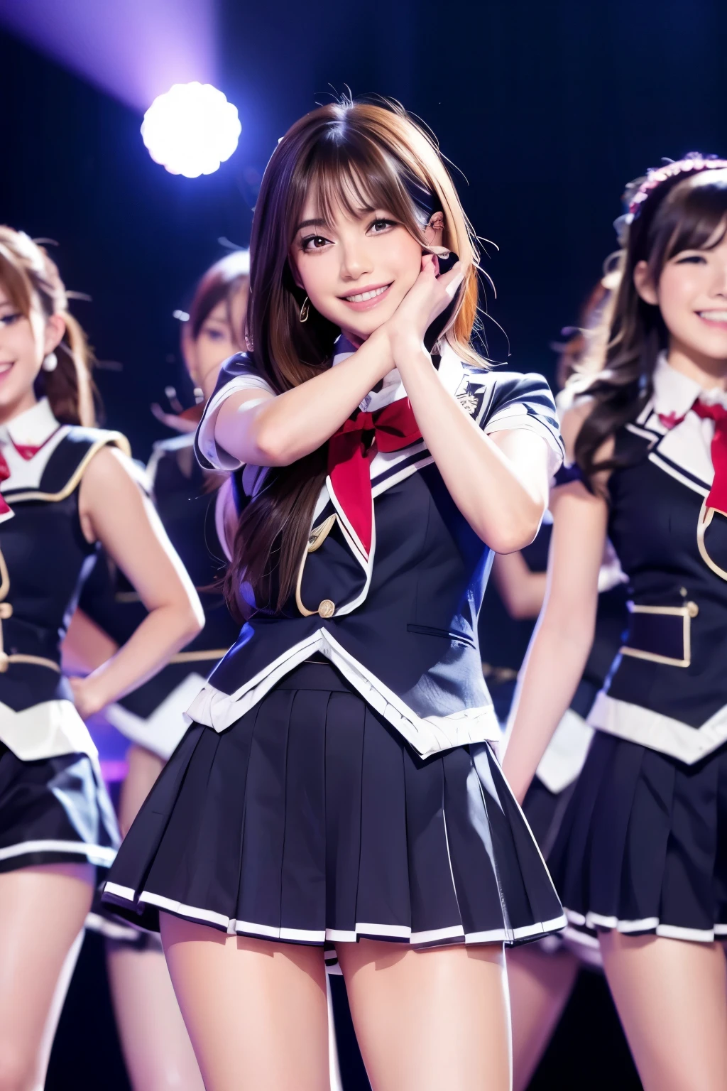 AKB48、 stage、group、 cute、uniform、smile、sing、dance、 spotlight