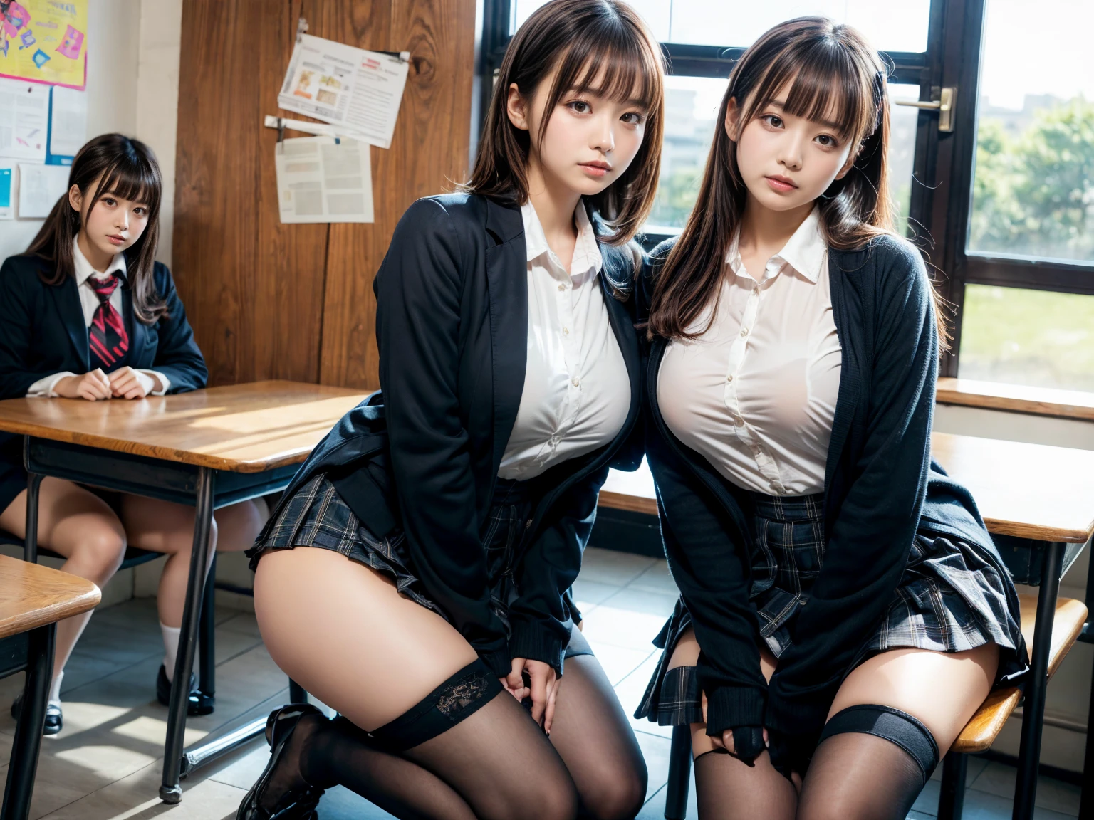 Are standing,Group shot,Office Suits,Medium Hair,Pencil Skirt,Short socks、Leg spread,Squat,bend over:1.5.Ahegao,orgasm,
((Highest quality、8k、Representative works details、Ultra-high resolution))、(Group photo)、(Looking at the audience)、(Mid Shot:)、Attractive business woman、A little chubby:0.25、White collar shirt、Check blouse、Grey Skirt、(Sitting on a chair in a conference room))、smile、president&#39;s office、Large Bust、mini skirt、I can see her panties、Run-6500-v1.1、(RAW Photos:1.2)。
(Photorealism)。(Genuine:1.4)。One Girl、Perfect full body anatomy。29-year-old、Looking at the camera。Black socks are perfect、Delicate and beautiful。。、There is always one Nike logo visible on the socks.。My socks are of super high quality。The two legs are beautifully placed.、The entire sock is always visible。(Business services)、Beautiful black socks with Nike logo Medium long hair、Best Check。)。(Wearing surreal black socks with the Nike logo:Black Nike socks close up 1.2)。(Black stiletto heels 、High heels)。High heelsはつま先までずっと美しいです、