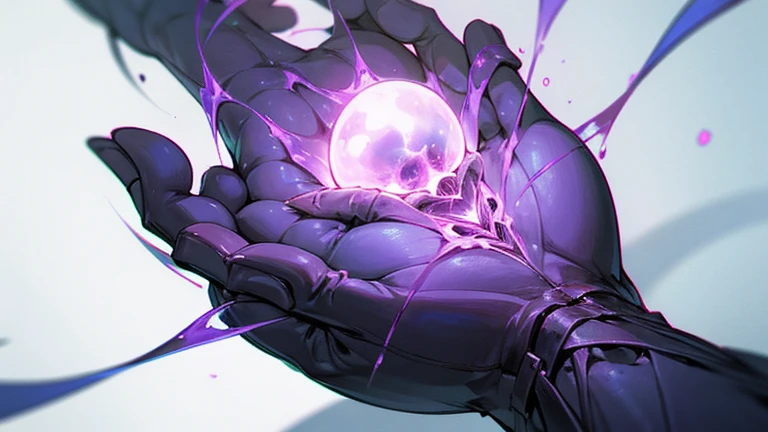 a extremely detailed pair of high tech dark purple gauntlets with a single red spike coming out the front, dripping with a purple liquid