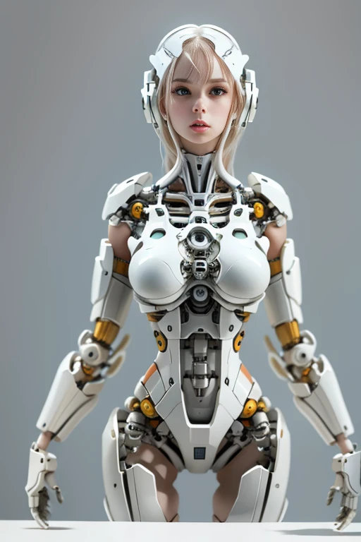 "Araffed Cyborg with high-resolution white plastic details, olhos azuis claros."