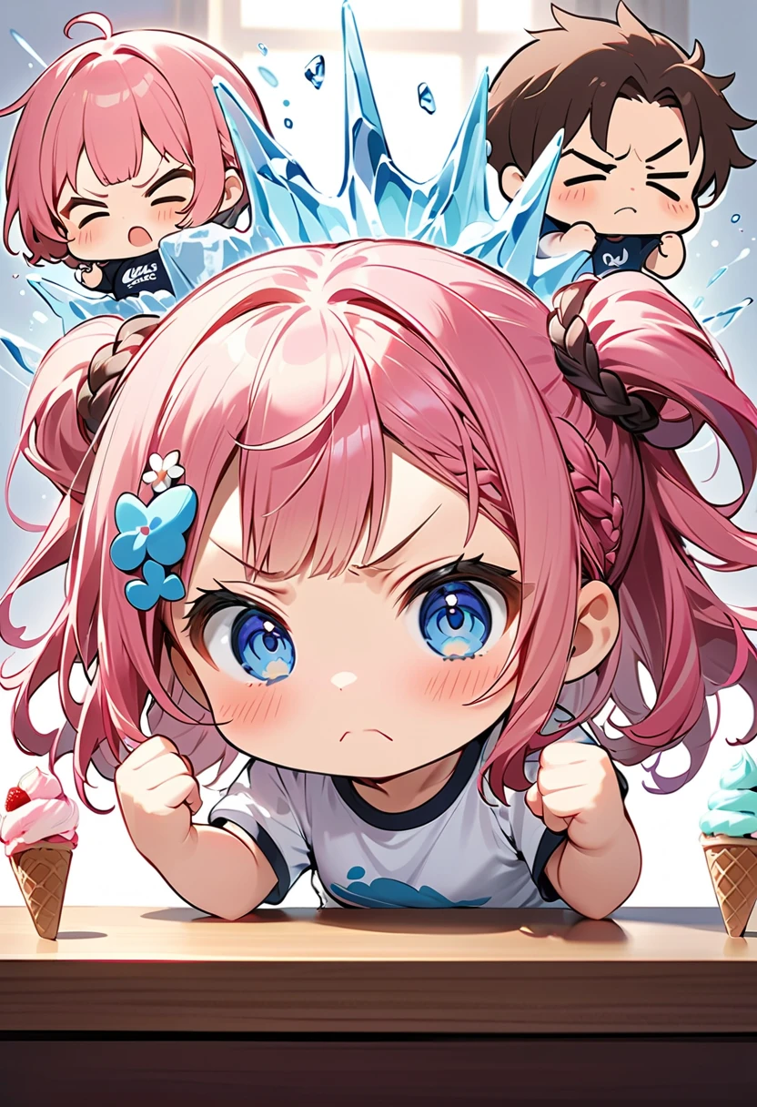 Super skillful anime illustration,Boxercise at the gym,
splatoon style,cute girl,white long Hair,shiny delta forehead,Bangs parted in middle of forehead,blue eyes,white battle suit,baby face,Octopus sucker-shaped headgear,open mouth,pregnant,sweat,((ecstasy face)),