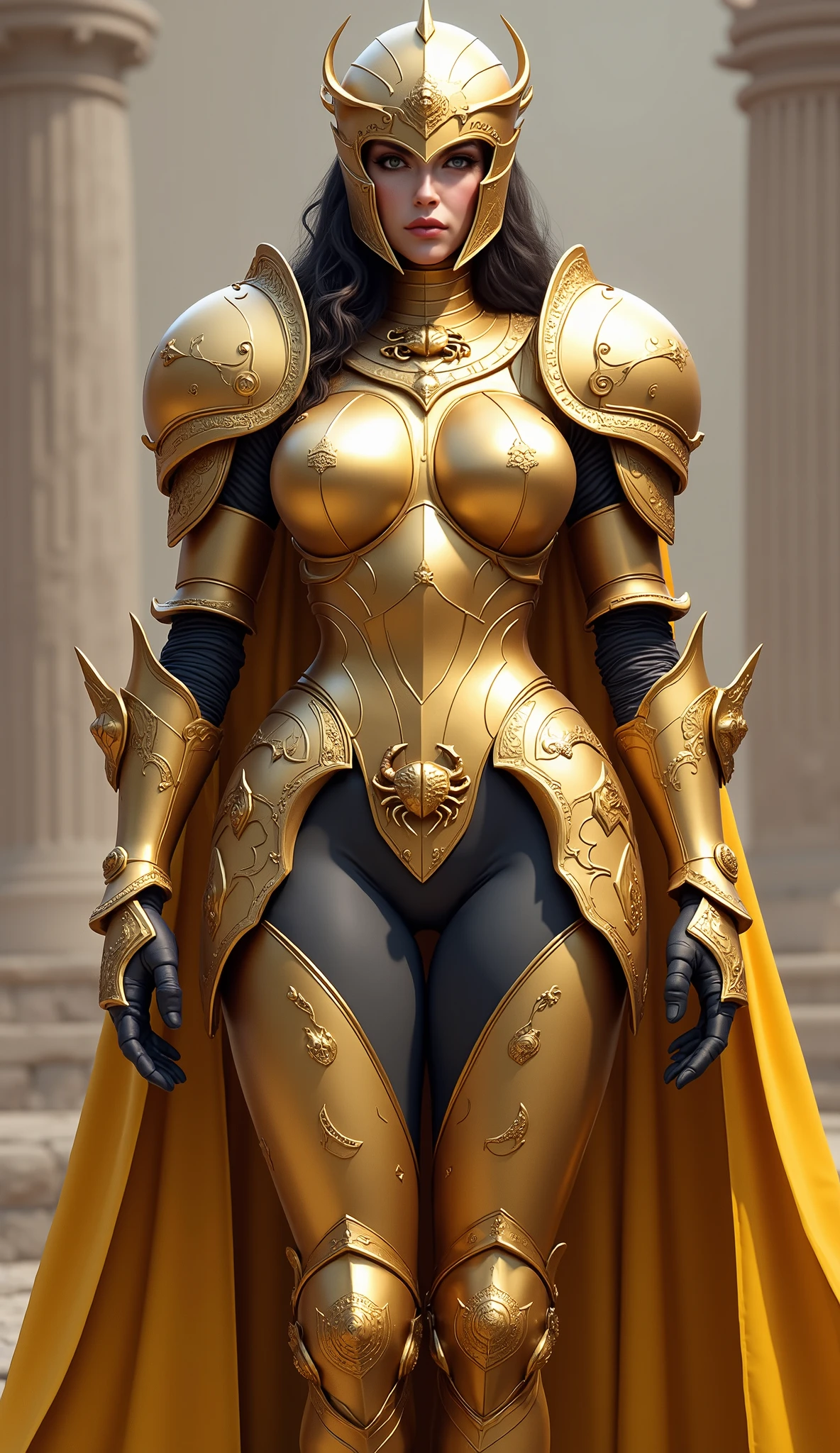 High detailed, 1 girl, gradient colored hair, elf ears, emerald colored eyes, round glasses, long earings, big busty, firm plump body, bronze armor, soft breastplate, bust framing breastplate, bronze armor, pointed shoulder pads, bronze gauntlets, bronze belt, gray long skirt, looking to tje viewer
