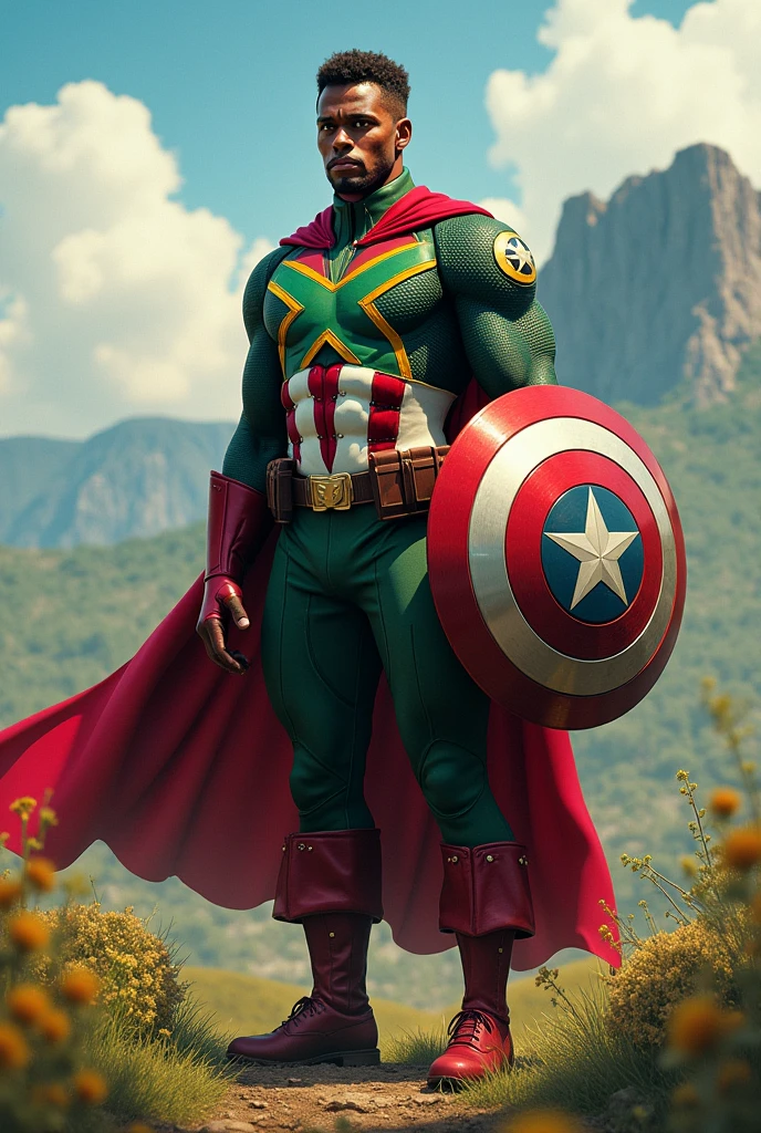 An 18 year ghanaian superhero standing on a hill