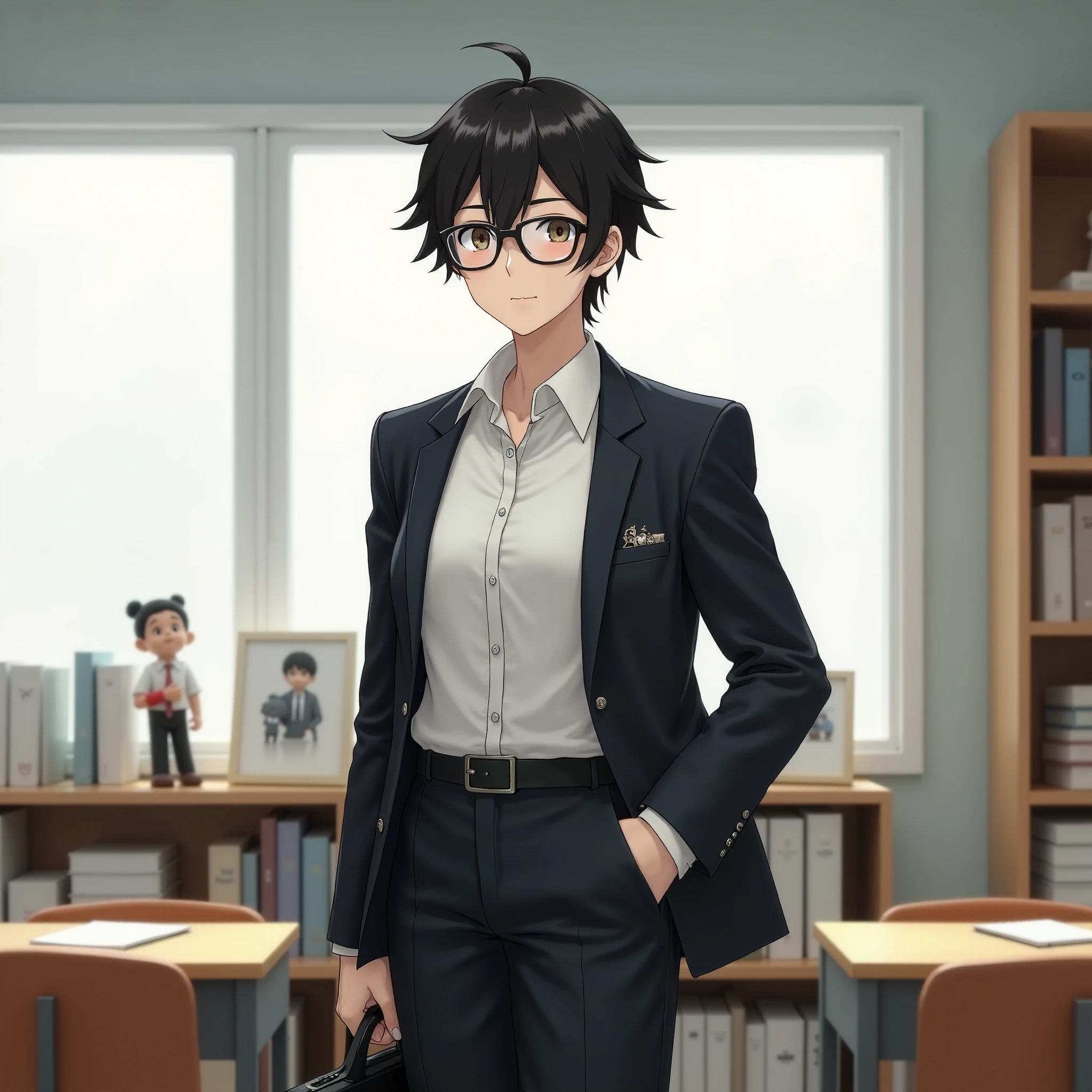 Japanese modern otaku teacher wearing glasses