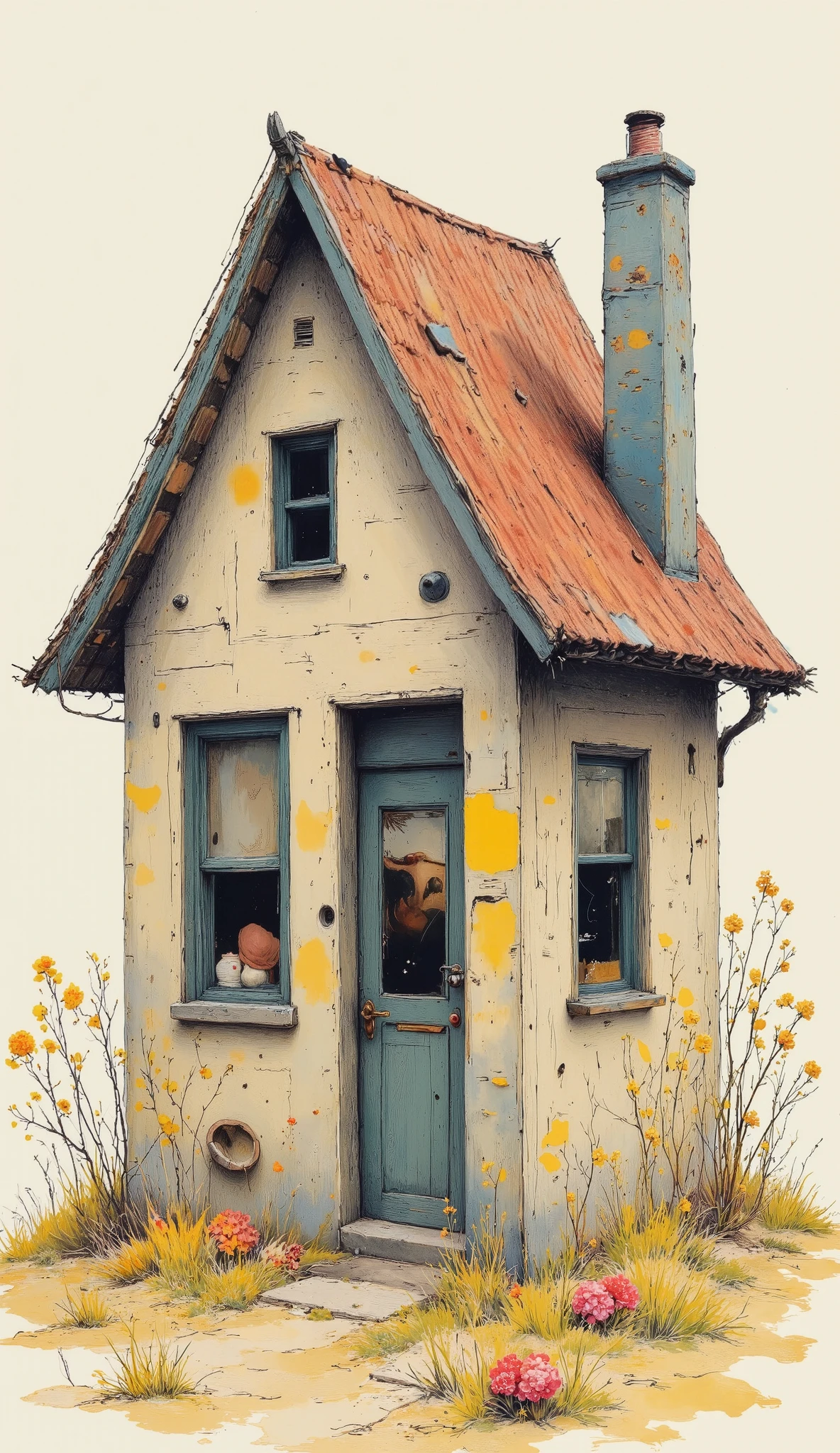 a small house, unfinished sketch,  watercolor on paper , ( Simple background :1.2),  ,  photorealistic ,  masterpiece, 8K,  vibrant colors,  natural lighting , soft tones, warm palette, cozy atmosphere,  architectural details , Textured brush strokes, impressionist style,  atmospheric perspective , minimal design 