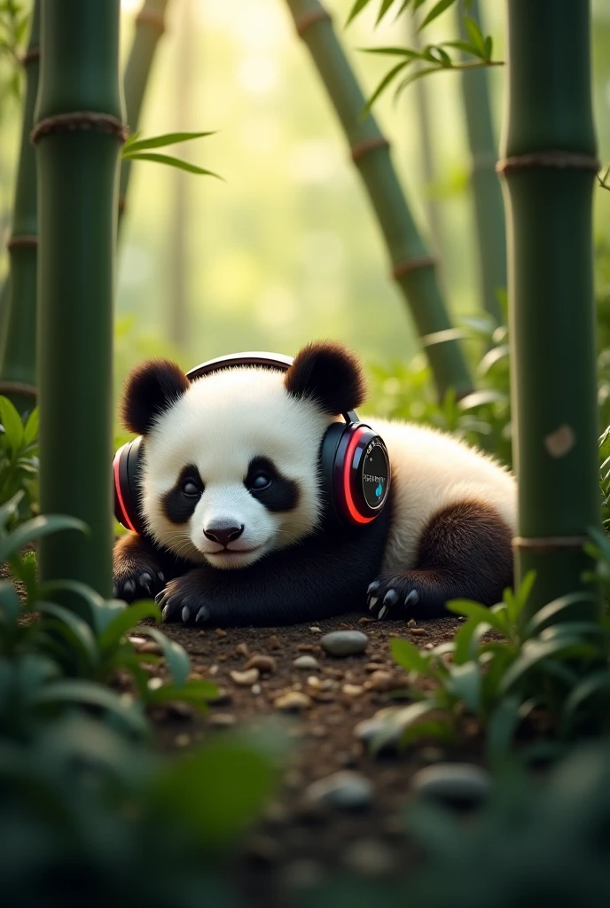 Panda listening to music