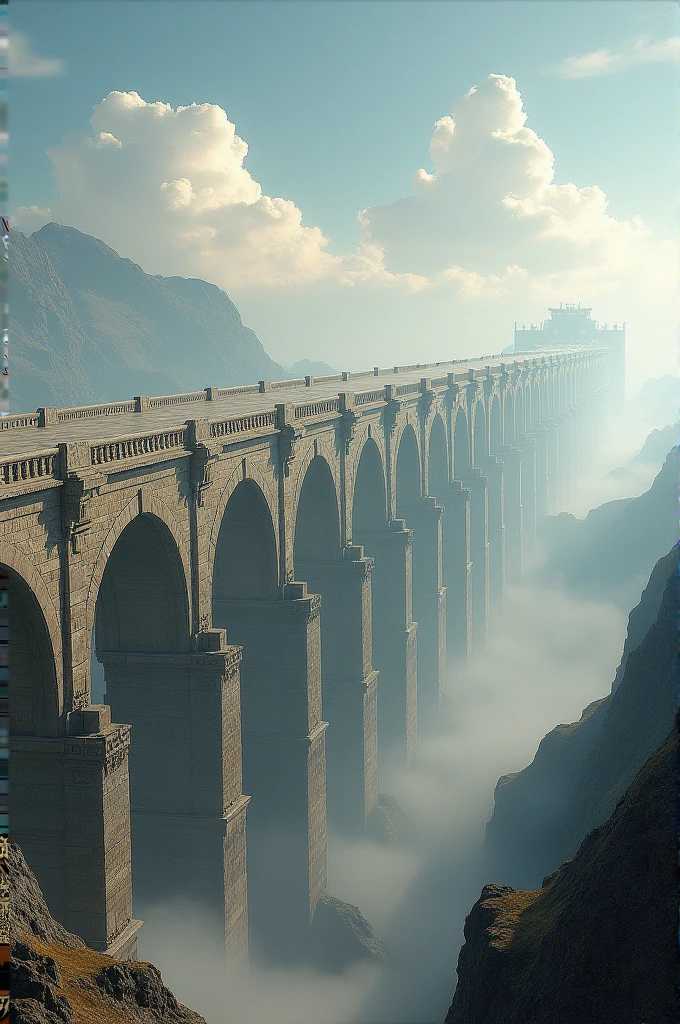 Stone aqueduct extending beyond the horizon among the clouds - SeaArt AI