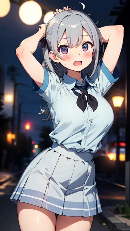 (throw_hand, pink vibrator remote switch in throw_hand, throw:1.2), Highest quality, Super detailed, masterpiece, Ultra-high resolution, 8K, Ridiculous, Cowboy Shooting, Blurred, One girl, Embarrassing, blush, Lovely, , With tears in her eyes and her mouth open, What saliva leaves behind, Wet skirt hem, Not wearing pants, Bulging of the vibrator cord, Vibrator with Garters, ,Squirting、,Black Hair、Maid clothes,Peeing、night、In the city with no one