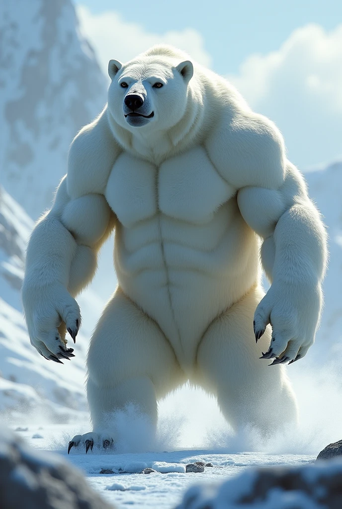 ((Polar Bear)), white teeth, ((standing)), saliva, (((white)) furred body)), ((dominant)), ((intimidating)), dilf, Daddy, father figure, mature male, hunk, pecs, ((crotch focus)), ((Antarctica)), ((very detailed background)), ((very detailed lighting)), ((very detailed hands)), ((well drawn hands)), ((very detailed crotch)), ((very detailed fur texture)), ((very detailed)), very high resolution, very high quality, back view, detailed speedo, big underwear bulge, squatting