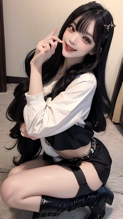 (Top image quality、top-quality、Top resolution、hyper realistic photography、Full body photo、masterpiece、)1 college-student girl、white shirt and black pencil skirt, sexy mature vibe, kneeling in bed, kneeling with arms squeezing breasts together, nipples poking the cloth of the shirt, dark makeup, red lipstick, evil, half-closed eyes, mind control, hypnosis, evil cadres, evil, seductive, Very long black hair、Image full of black hair、The length of the ultra-long hair that I have grown for many years is about 3 meters、Place on bed、Long black hair hides the whole body、An image in which only black hair and face are visible、Facing backwards、Long black hair is flowing from the bed to the floor、Images with mostly long black hair、I despise short-haired girls、I shampoo every day without fail.、Very long black hair is my only sex appeal、My attraction is Long black hair is a symbol of beauty、My pride is very long black hair、 My very long black hair is spread out in a fan shape, Very long black hair、Image full of black hair、The length of the ultra-long hair that I have grown for many years is about 3 meters、Place on bed、Long black hair hides the whole body、An image in which only black hair and face are visible、Facing backwards、Long black hair is flowing from the bed to the floor、Images with mostly long black hair、I despise short-haired girls、I shampoo every day without fail.、Very long black hair is my only sex appeal、My attraction is Long black hair is a symbol of beauty、My pride is very long black hair、 My very long black hair is spread out in a fan shape, Very long black hair、Image full of black hair、The length of the ultra-long hair that I have grown for many years is about 3 meters、Place on bed、Long black hair hides the whole body