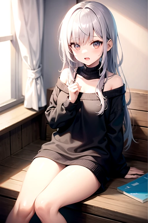 Masterpiece、Highest quality、highest quality、(((Lori)))、 ((((Petite))))、((Embarrassed))、Shiny hair quality、Small face、Sitting、Super detailed, beautiful, wide eyes、Ultra-detailed, clear and beautiful faces、(cute illustration:1.2), High-resolution, ultra-detailed, best quality, embarrassed、Thighs