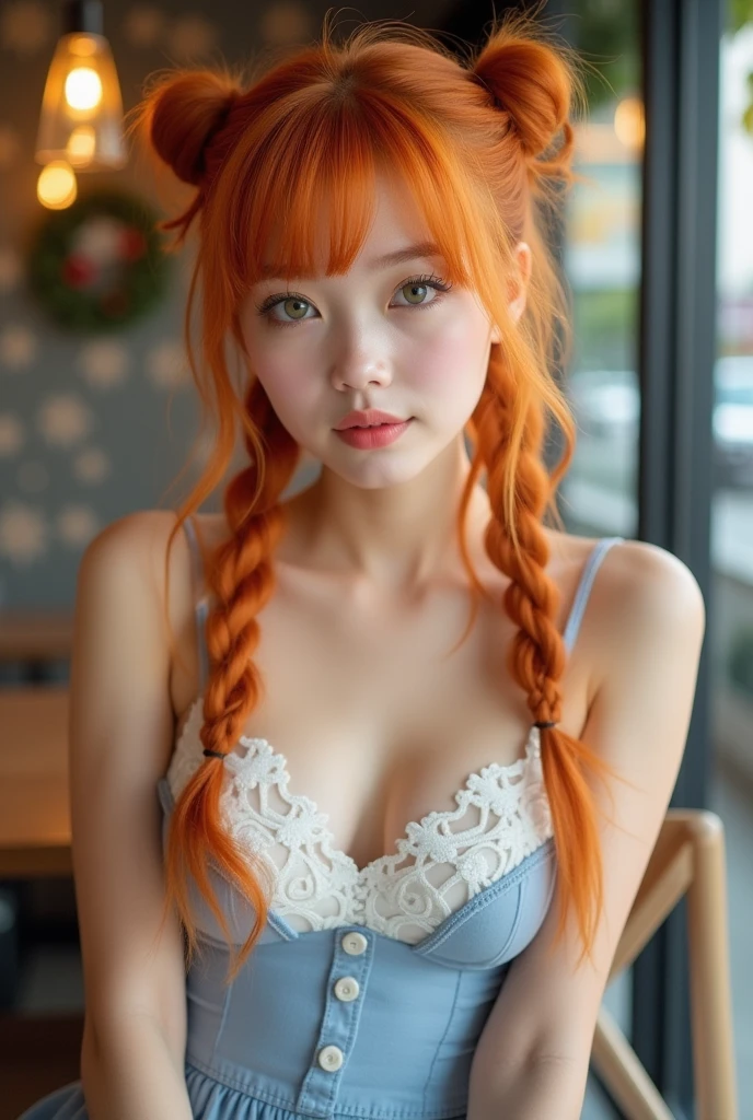 (masterpiece, best quality), 1girl, collarbone, wavy hair, looking at viewer, blurry, upper body, necklace, suspenders, floral print, ponytail, freckles, red hair, sunlight,