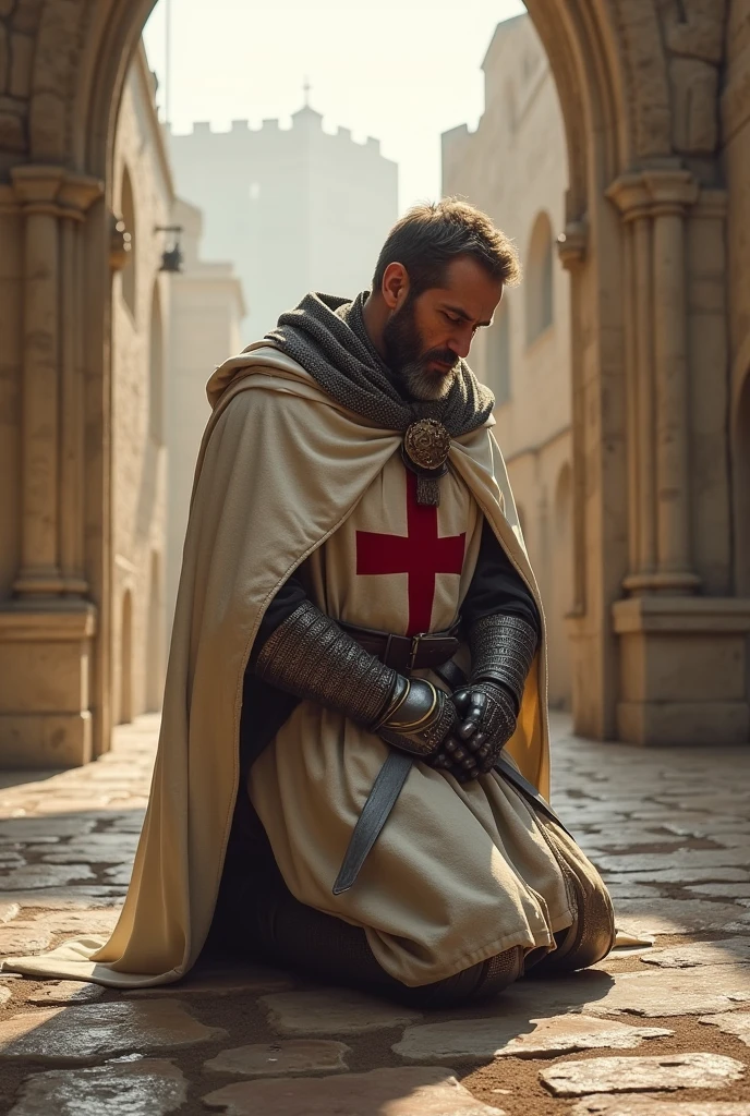 knight templar praying the rosary. High resolution, 8k, very detailed, realist --auto --s2