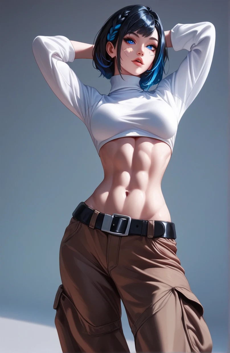 8K, Top Quality, Intricate Details, Ultra Detail, Ultra High Resolution, Masterpiece, close up shot, Slender,, ((Full body )), (Makeup: 0.4), (), , looking at viewer, ((full body)), 1girl, solo, 1 girl, (( )), , , ((tall)), (((fit body))), (((slim face))), sharp face , smile,   (( Fluffy blue Eyes: 1.21 , blue hair ,bangs, blue hair, dark blue hair, blue hair, bangs, long hair, bangs, messy hair )) , (detailed face), sharp face, small lips, standing, feminine pose,   , show belly ,,  , ((, captain america suit )), , ((detail belly )), detail fingers, detail hands, detailed face, detailed breast, huge breast, Narrow Waist, Skinny, 175 cm tall , Muscular, Navel, Exposed Abdomen,  , large breast, ,  , Beautiful girl with accentuated slender abs: 1.4, Six Pack Abs: 1.4, Bust Botox,, Perfect Body, (( dark background)), black background, 