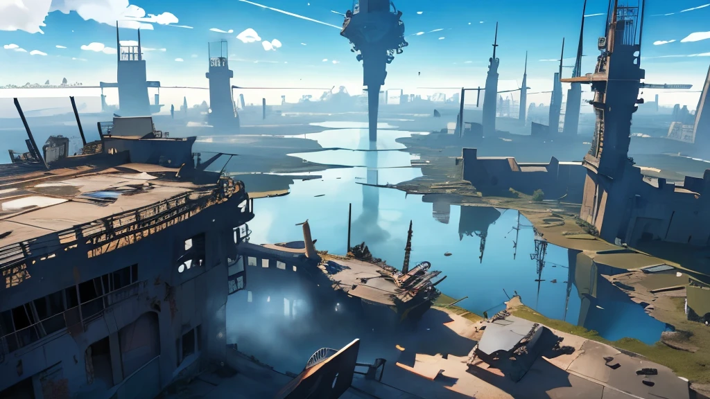 (( Soratrobo's Worldview )),(The broken worldview inside the Sky Island),sea of clouds, Graveyard of Air Battleships ,Blue Sky , Iron Rust Is Decaying,(Floating in the air),(Lots of weapon wreckage),Slam Style ,