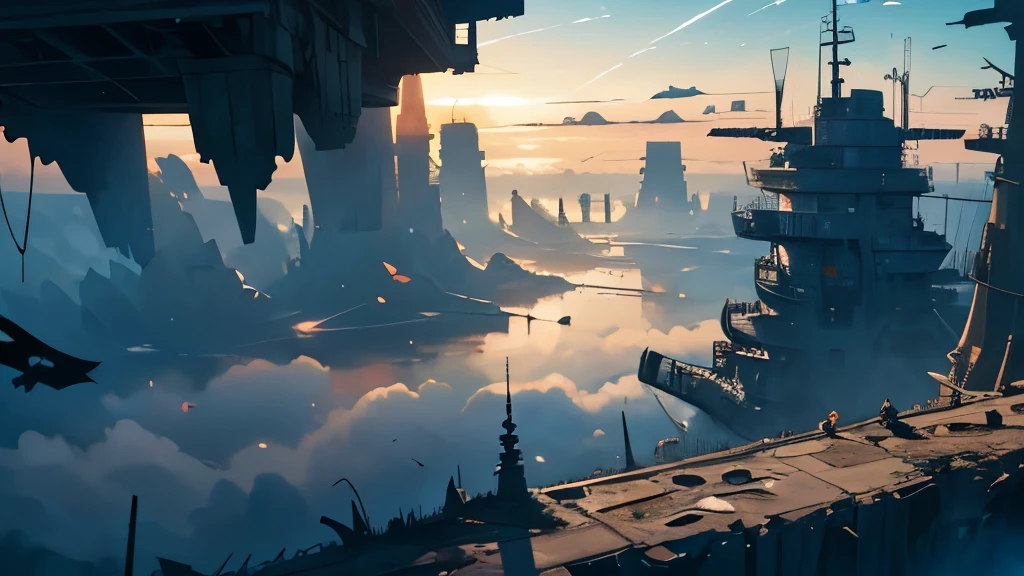 (( Soratrobo's Worldview )),(The broken worldview inside the Sky Island),sea of clouds, Graveyard of Air Battleships ,Night of the Night, Iron Rust Is Decaying,(Floating in the air),(Lots of weapon wreckage),Slam Style ,