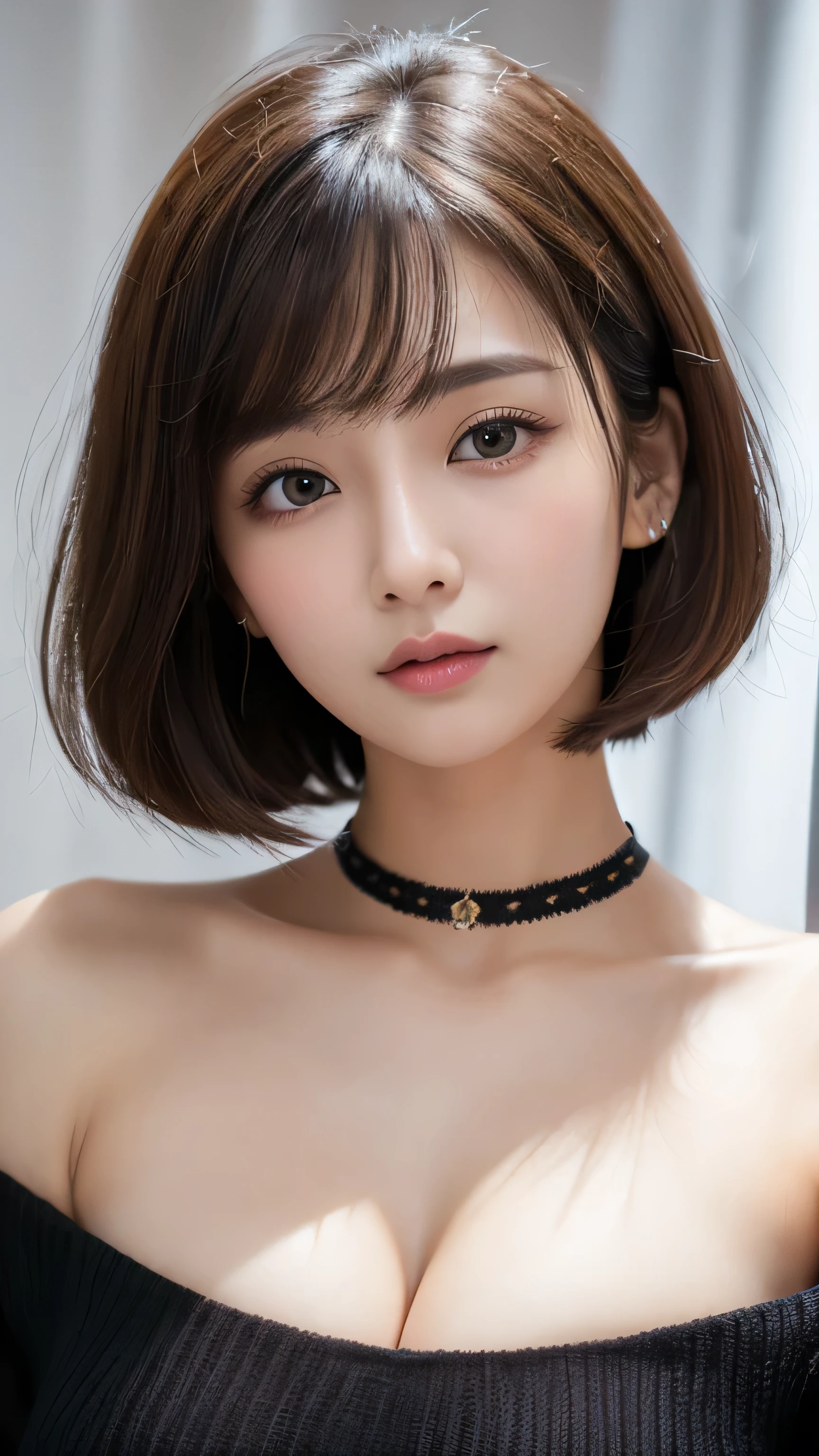 (masterpiece:1.3), (16k, photorealistic, RAW photo, best quality: 1.4),(photo of a beautiful Japanese girl), absurdres, attractive, ultra high resolution, ultra realistic, highly detailed, golden ratio, ultra detailed, super fucking beautiful detailed face, natural makeup, detailed cloth texture, detailed hair texture, beautiful detailed fullbody, Perfect female body, accurate, Anatomically correct, Highly detailed face and skin texture, (beautiful hands), (realistic skin), (beautiful pale skin:1.1), (Perfect dynamic composition, looking at viewer, full body shot),
BREAK,
realistic eyes, beautiful detailed eyes, symmetric eyes, Light Brown eyes, Double eyelids, Thin eyebrows, (Glossy lips:1.4), ((A face with waiting for a kiss, Seductive smile:1.2)), (weat skin, blush:1.1),
BREAK,
((short hair, bob, Dark blonde hair, bangs:1.2)), (Daytime, Standing on the town:1.3), (Peplum top, Tulip skirt, Choker, Derby hat)