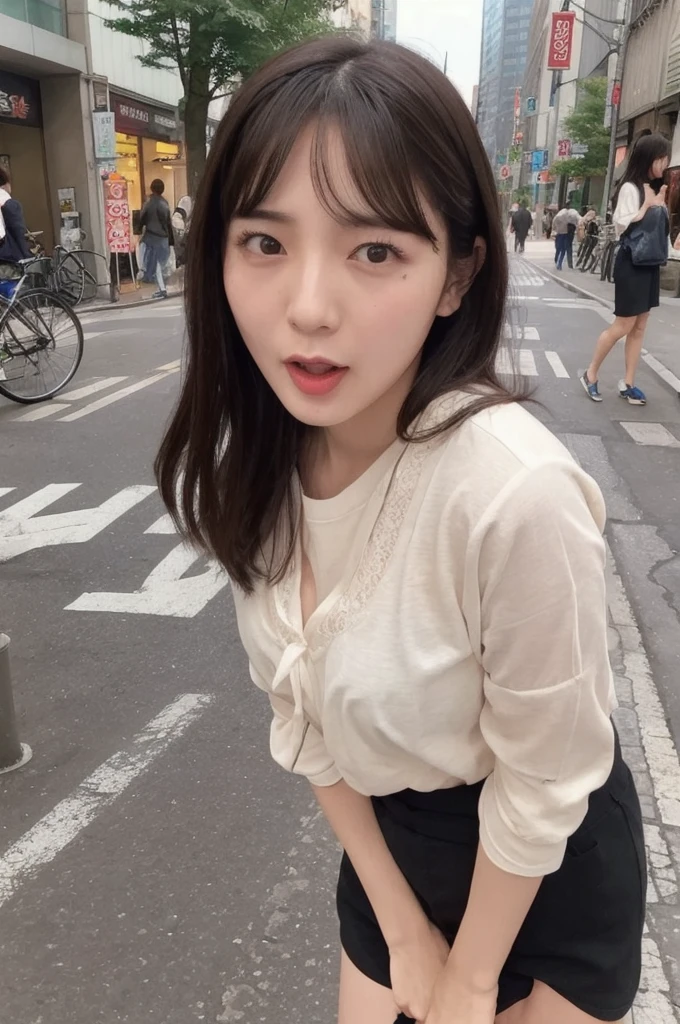 A girl winking、#Hikaru Sanjo、#Kakojo、Forehead Baring、Duck mouth、Long Straight Hair、