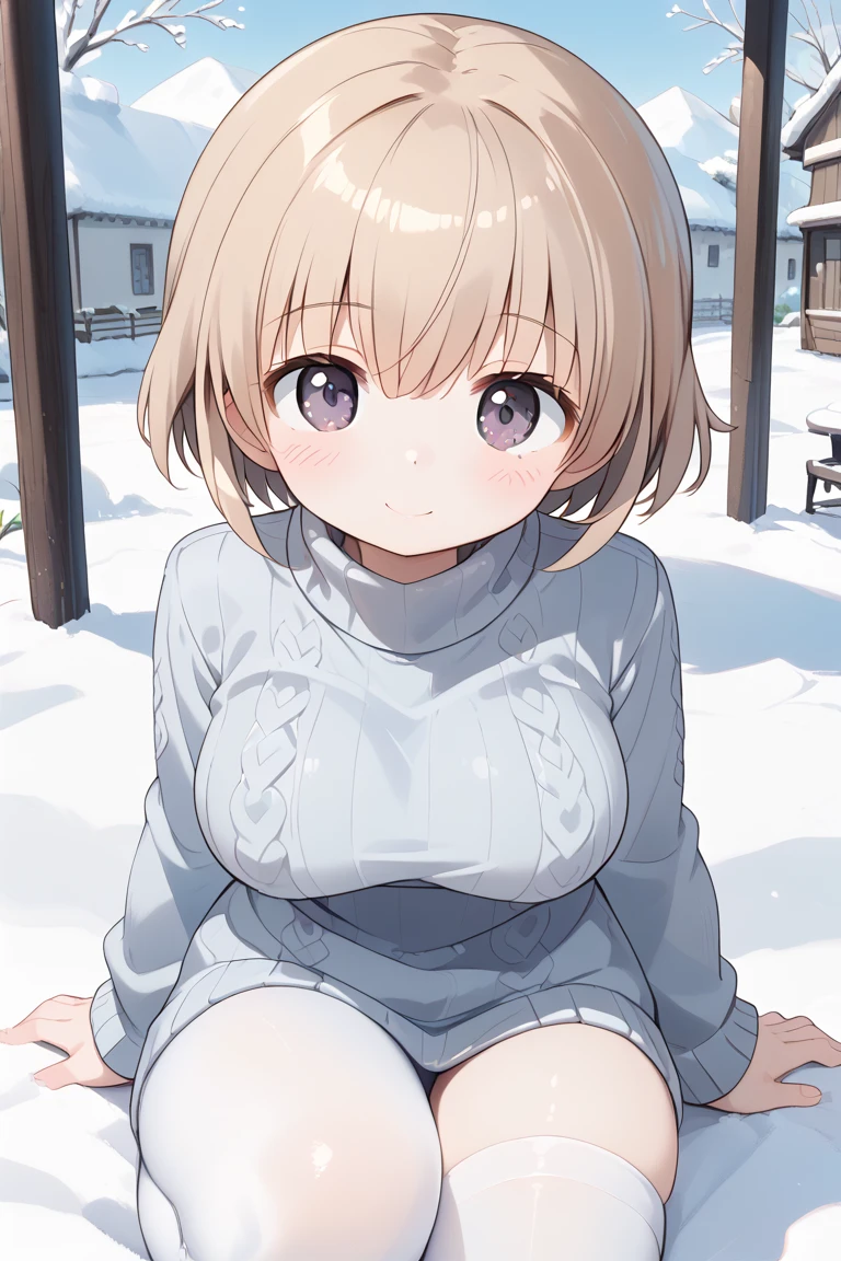 blonde hair, short hair, hairband, Purple eyes, 16years old, , empty eyes , large breasts, 独奏, nipple, , Heavy snowfall area　 ,frozen  ,wet , crying , Mountain ,  , Walking 