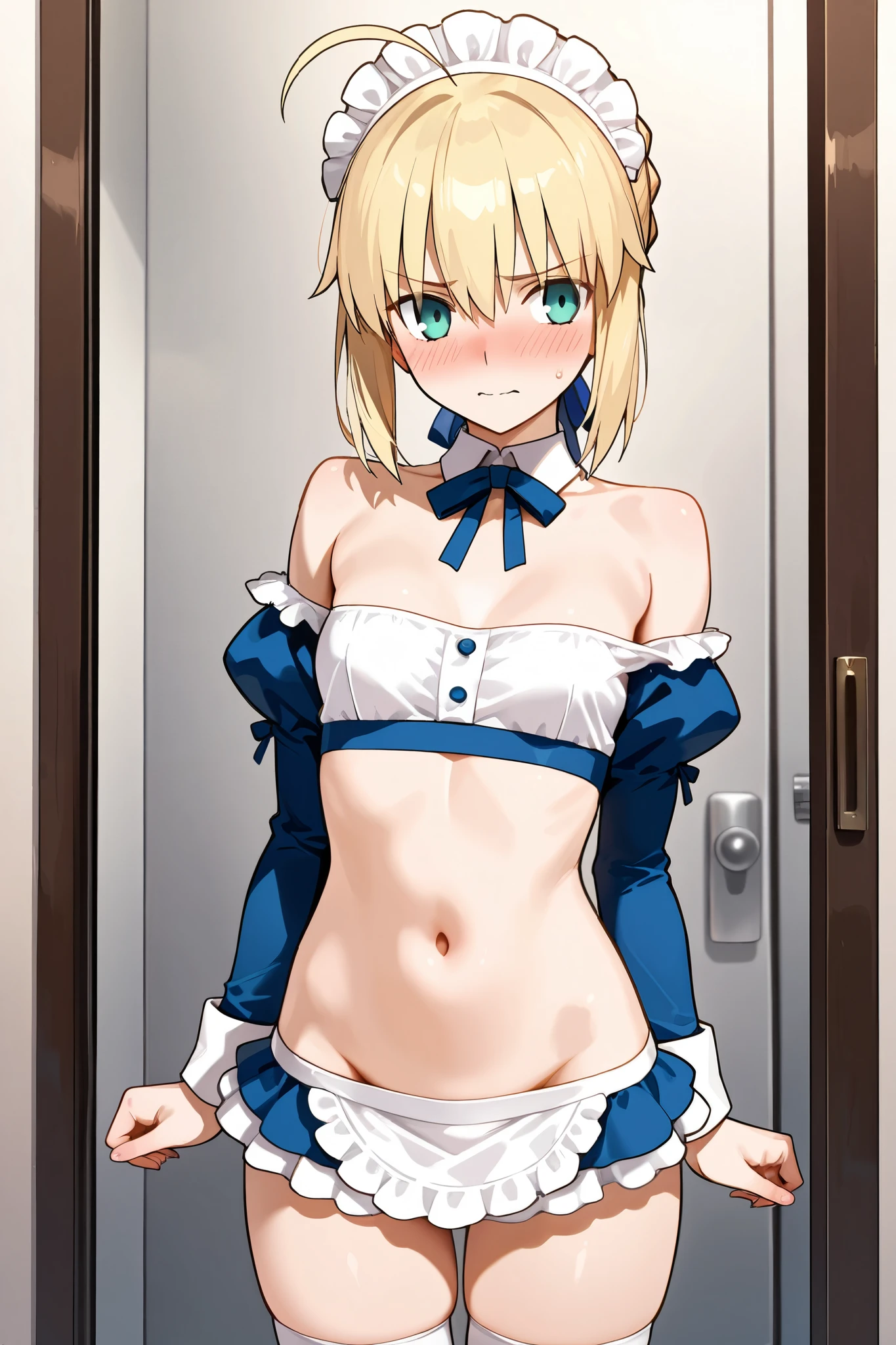 (masterpiece), Highest quality, Expressive eyes, Perfect Face, Skinny girl, small and taut breasts, Short blonde, White Cape, Tight white sports bra, Tight white low rise briefs, White boots, Hands on hips, In a prison cell, Clothes full of gold trim, Clothes full of metal tips, Angry expression on face