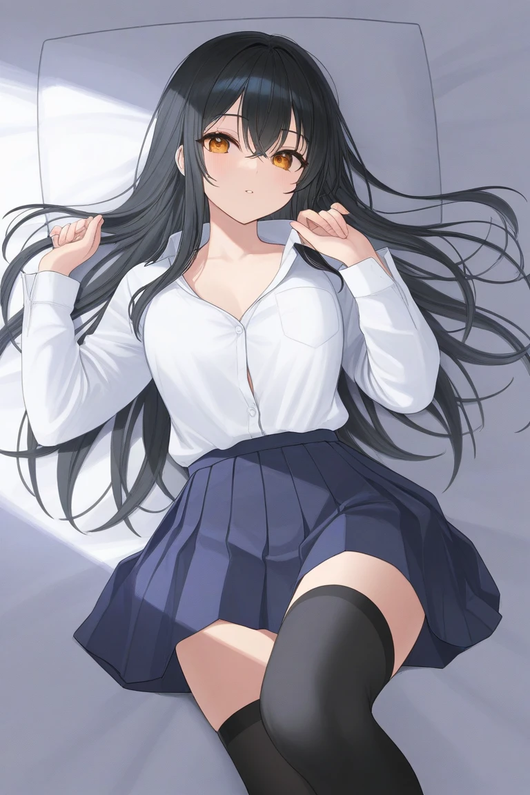 (masterpiece、Highest quality、High resolution、Highest quality、Realistic depiction)Created by Girl(whole body)、Long Black Hair、Beautiful Eyes、high school girl、Classroom after school、Showing her underwear at a low angle、Panty shot、Sailor suit、Big Breasts、Chest、She spreads her legs wide to show her underwear.、Crotch Emphasis、Embarrassed
