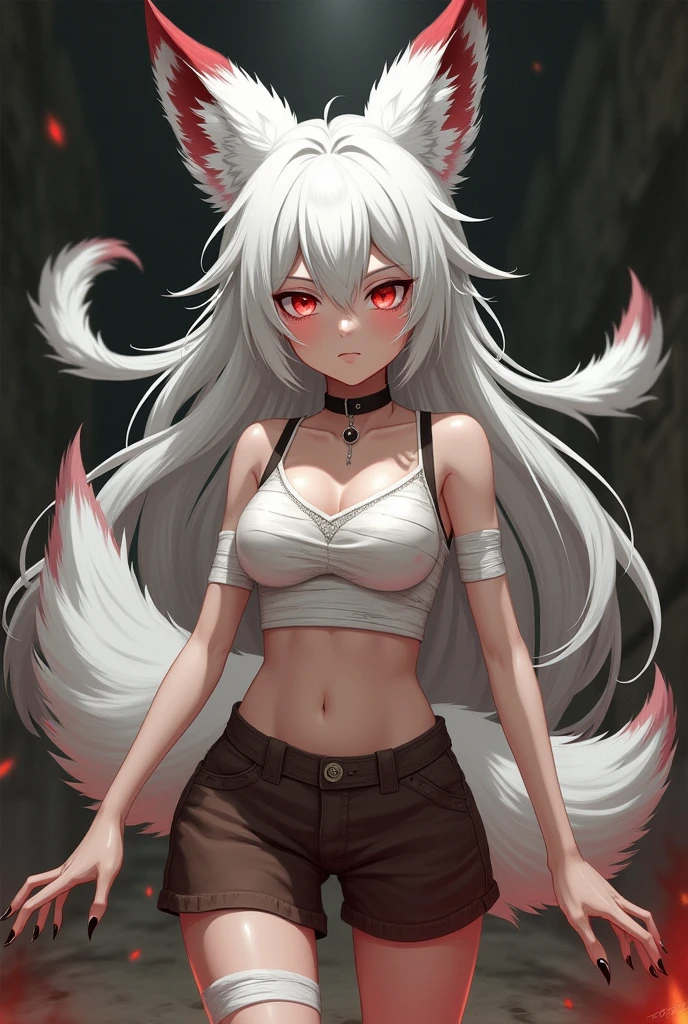 (Yoko Kurama):Height: Taller than your human form, with an imposing presence.
hairs: long and silver, giving an ethereal and majestic appearance.
muka: Sharper and more angular, with more striking features and an often cold and calculating expression.
eyeballs: golden, bright and intense, with feline pupils that highlight its predatory nature.
ears: Pointy, similar to those of an elf or fox.
Tailpussy: A long, silver fox tail.
Skinned: clear, but with a supernatural glow.
Physical condition: Muscular and agile, with graceful and precise movements.
This physiognomy of Yoko Kurama reflects her dual nature, combining the cunning and power of the fox demon with the intelligence and sensitivity of his human form.