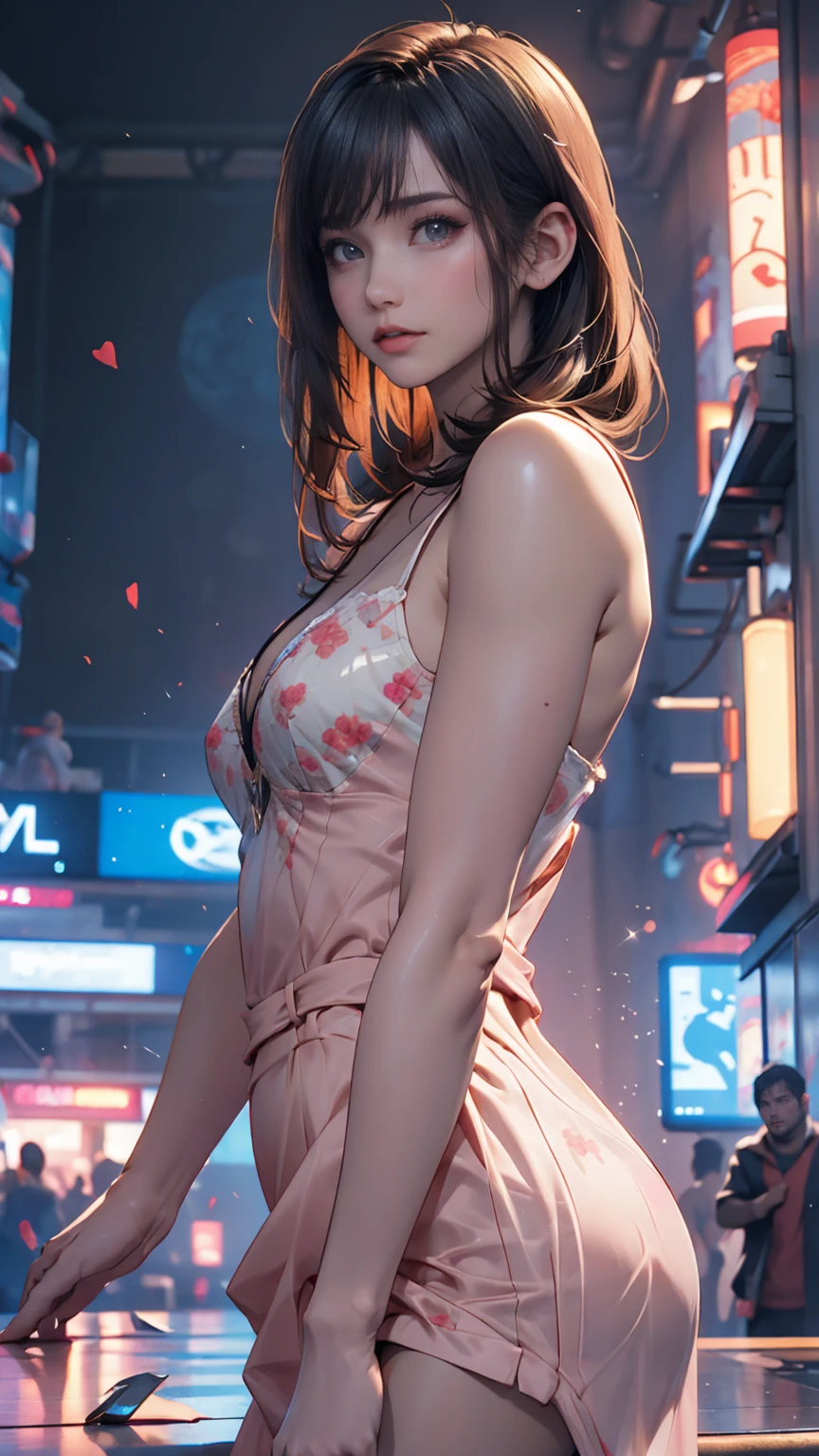 masterpiece, best quality, 1girl, ives , Mecha, beautiful lighting, (Neon light: 1.2), (night: 1.5), "masterpiece, best quality, 1girl, full-length portrait, sensual pose, green eyes, multicolored hair+silver:1.3+red:1.2+purple+yellow:1.3+green:1.3, sculpted legs and tempting curves, full breasts, pretty face, translucent silk nightgown, lots of water drops, cloud, Twilight, open plan, Watercolor , Neon light: 1.2, night:1.5, Mecha, beautiful lighting, bright neon light: 1.2, unforgettable mysterious night: 1.5"