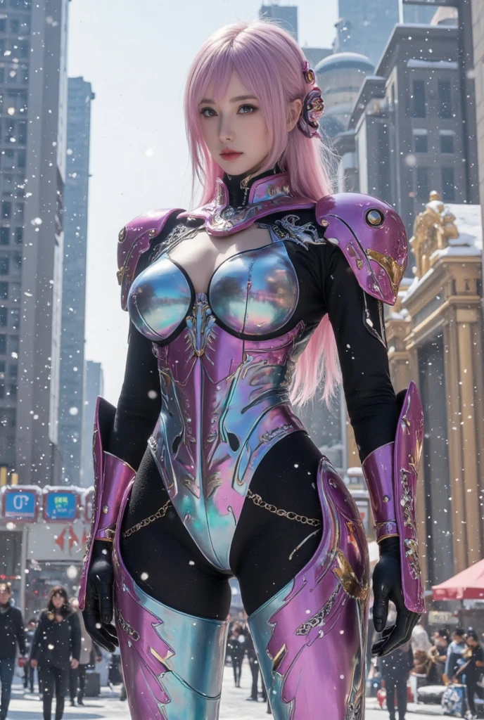masterpiece, 1 beautiful girl, fine eyes, eye swelling, 最high quality, 超A High resolution, (reality: 1.4), movie lighting, very very beautiful, beautiful skin, Slender, Forward-facing body, (超reality的な), (High resolution), (8K), (very detailed), ( best illustrations), (beautiful detailed eyes), (super detailed), detailed face, bright lighting, professional lighting、The most beautiful and sexy cyberpunk girls, pink hair, blue eyes, 最もbeautiful skin, Wearing incredibly detailed futuristic cyberpunk battle armor, huge , lots of tattoos and piercings, In a metropolis in an ultra-futuristic city, cherry blossoms blowing in the wind, Incredibly cinematic, 信じられないほど完璧なmasterpiece, high quality, High resolution