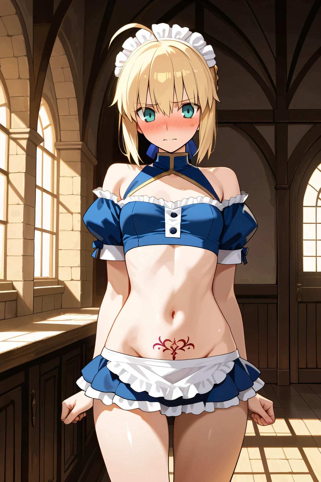 score_9, score_8_up, score_7_up, source_anime, 1girl, blonde hair, blue eyes, twintails, cat ears, small breasts, eyeglasses, micro bikini maid, headdress, blouse, skirt, apron, areola, sincere, light smile, private room, mansion,