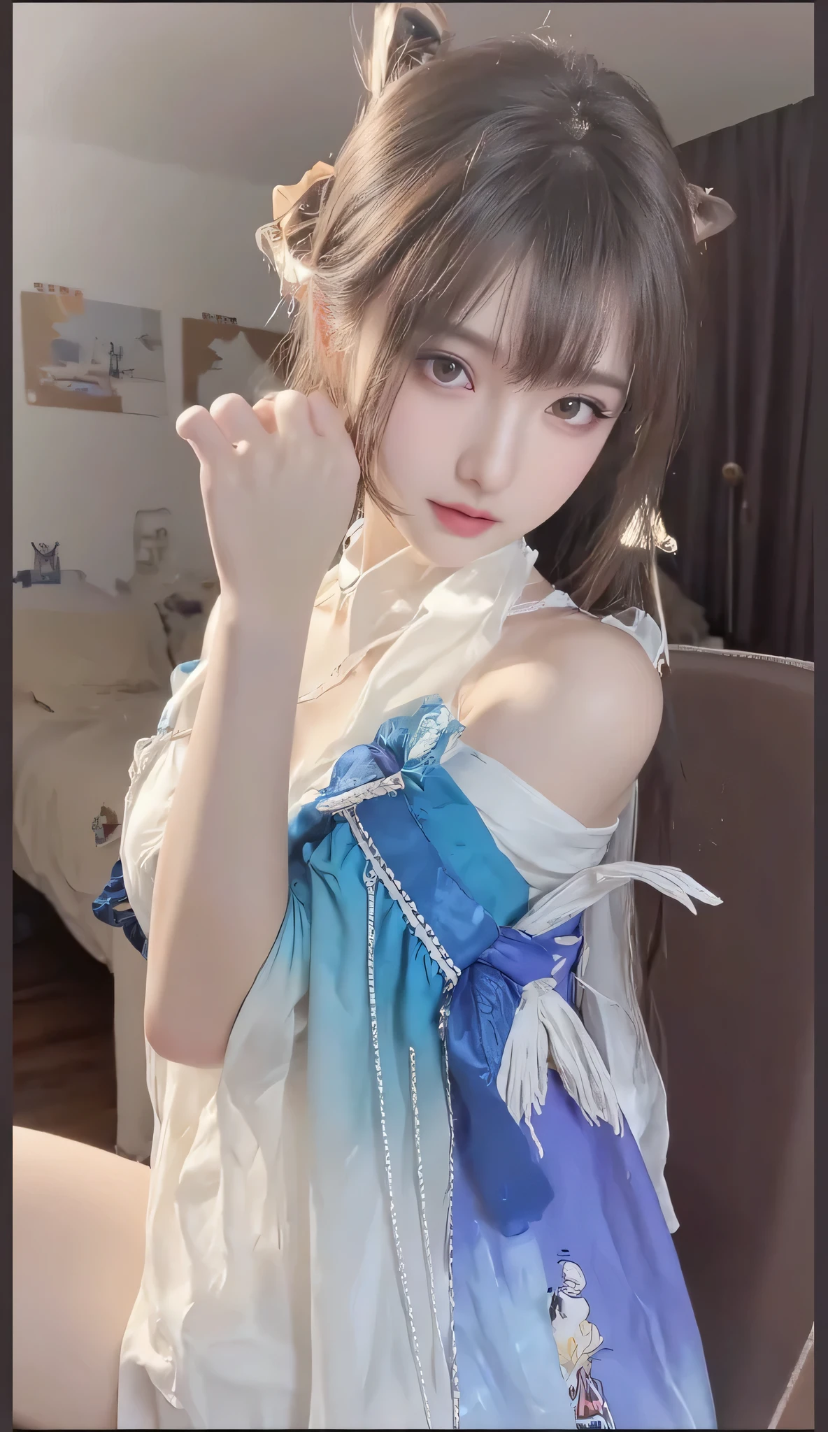 (best quality), (masterpiece), (Ultra-high resolution), (Clear face), (Reality: 1.4), (perfect lighting),(photorealistic:1.30), anime wallpaper, Guviz style artwork , fantasy cover up to magic , by Yang J, Guviz, beautiful artwork illustration, beautiful digital artwork, beautiful digital illustration, Li Song, beautiful anime portrait, art style at Beauvot,illustration, ethereal and beautiful, highly detailed, CG, unity, 8k wallpaper, Amazing, fine detail, official art, highly detailed CG unity 8k wallpaper,absurd, extremely absurd, large file size, highly detailed , high resolution, very detailed,beautiful girl with details, very detailed eyes and face, beautiful detailed eyes,light on the face,cinematic lighting, 1girl, solo, looking at viewer, Lips wear thick red lipstick,