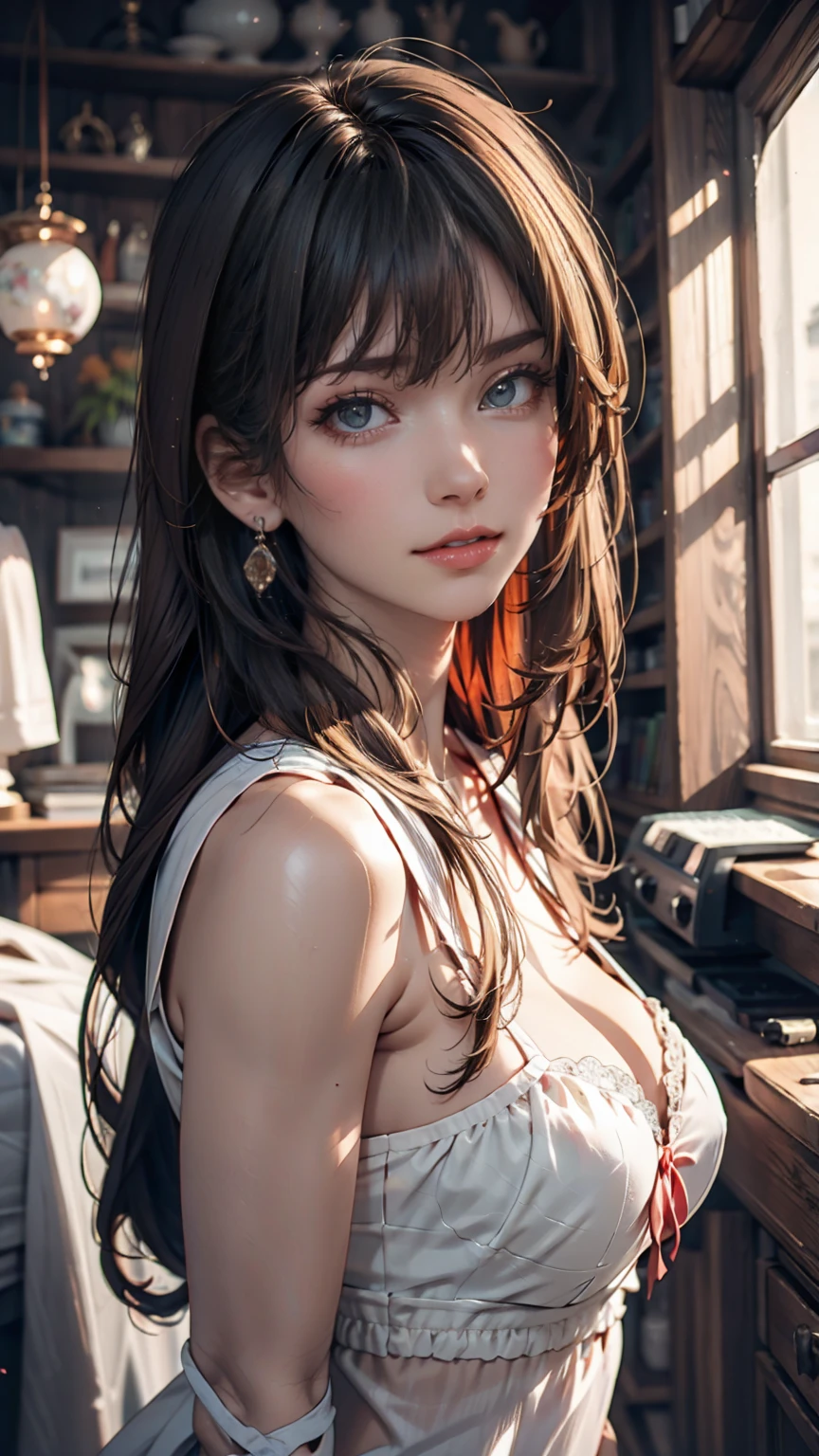 tmasterpiece,best qualtiy,super-fine,Photorealsitic,Look at the audience,Delicate lighting,Extremely detailed skin tone,Fine hair,shadowing,8K分辨率,1 girl,short crop top,Lace,full bodyesbian,Brighten skin tone。
