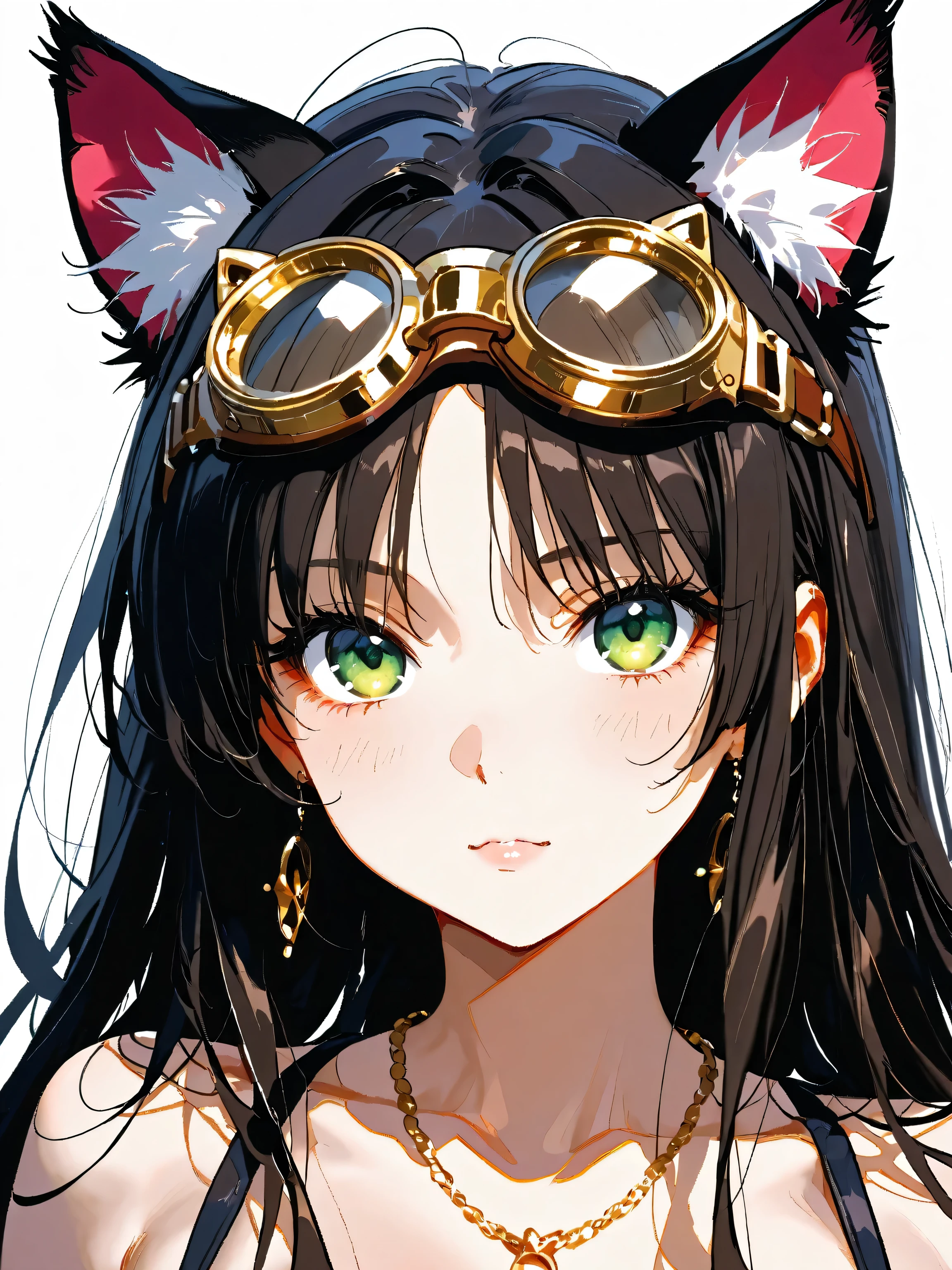 beautiful, (Cat ears、Women in the World Always Have Goggles and Cat Ears :1.3), ( Wear Fine Gold Goggle-shaped Goggles on their heads :1.4),