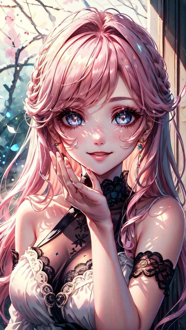 ((highest quality)), ((masterpiece)), (Get used to it), Perfect Face , beautiful girl , strawberry , Big Breasts , Long and beautiful hair , Braided hair ,