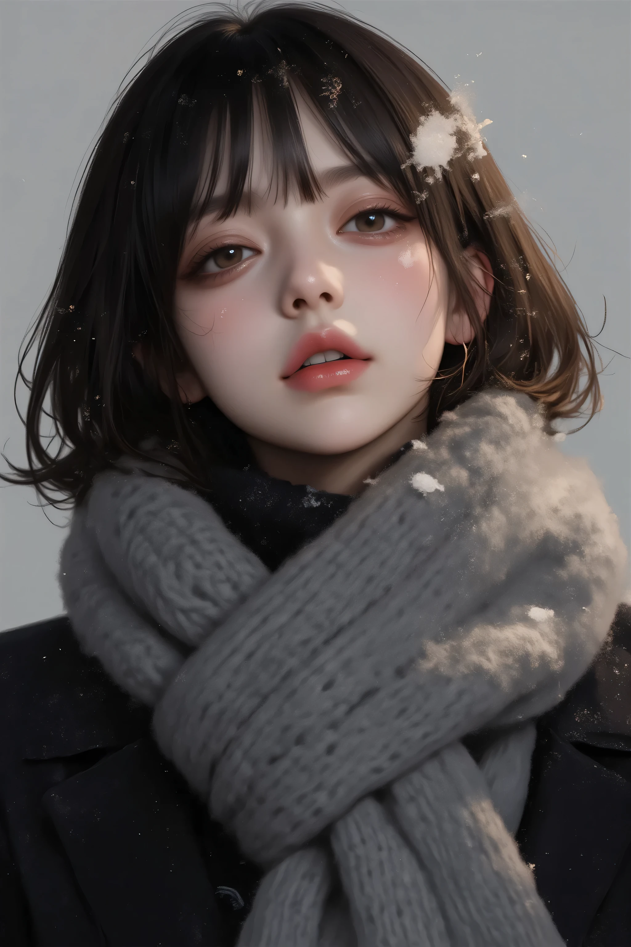 ((  coal mine without makeup   、    close eyes  、    close your mouth:1.2))、(    realistic  、 Photo   realistic  、    tall Highly detailed 、   realistic skin type  、  in、   has the thinnest skin on the inside     、    Top Quality 、    Penis Masterpiece    、    Ultra-Fine )、    very short hair  、、      high school girl with visible armpits    、    young girl、    1 girl、 bang 、  double eyelids、Drooling eyes、      Detailed Realistic Skin Texture      、purity、Double teeth、    realistic  肌タイプ、Thick muffler、    grey scarf     、 fluffy hair that pulls the body together、((    Inside is   、  the hair is a muffler      :1.3))、    red cheeks    、     the wind is blowing    、that&#39;    snows   、 knight 、illumination、  in、The light shines from behind   ,((   cowboy shot ))、