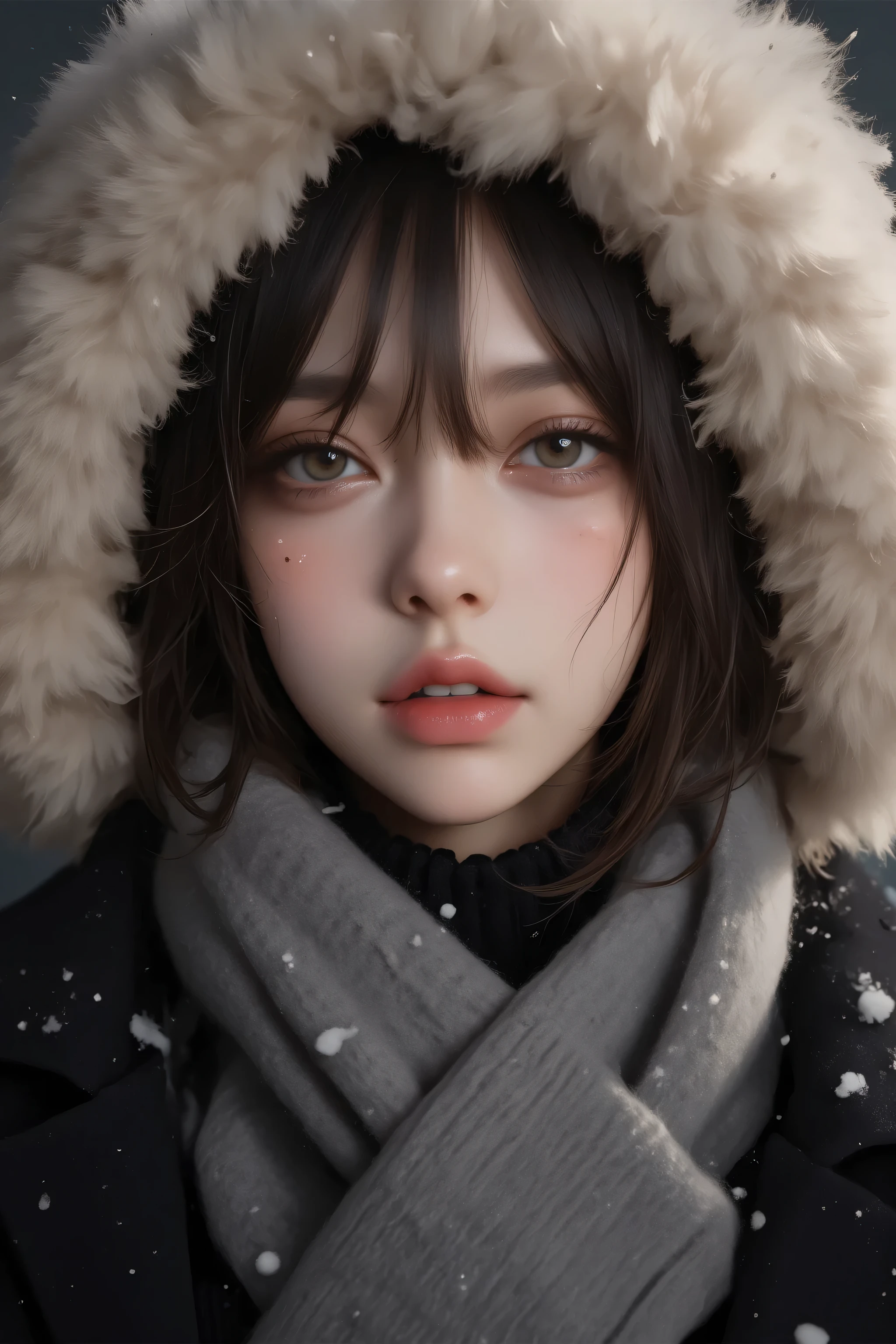 ((  coal mine without makeup   、    close eyes  、    close your mouth:1.2))、(    realistic  、 Photo   realistic  、    tall Highly detailed 、   realistic skin type  、  in、   has the thinnest skin on the inside     、    Top Quality 、    Penis Masterpiece    、    Ultra-Fine )、    very short hair  、、      high school girl with visible armpits    、    young girl、    1 girl、 bang 、  double eyelids、Drooling eyes、      Detailed Realistic Skin Texture      、purity、Double teeth、    realistic  肌タイプ、Thick muffler、    grey scarf     、 fluffy hair that pulls the body together、((    Inside is   、  the hair is a muffler      :1.3))、    red cheeks    、     the wind is blowing    、that&#39;    snows   、 knight 、illumination、  in、The light shines from behind   ,((   cowboy shot ))、