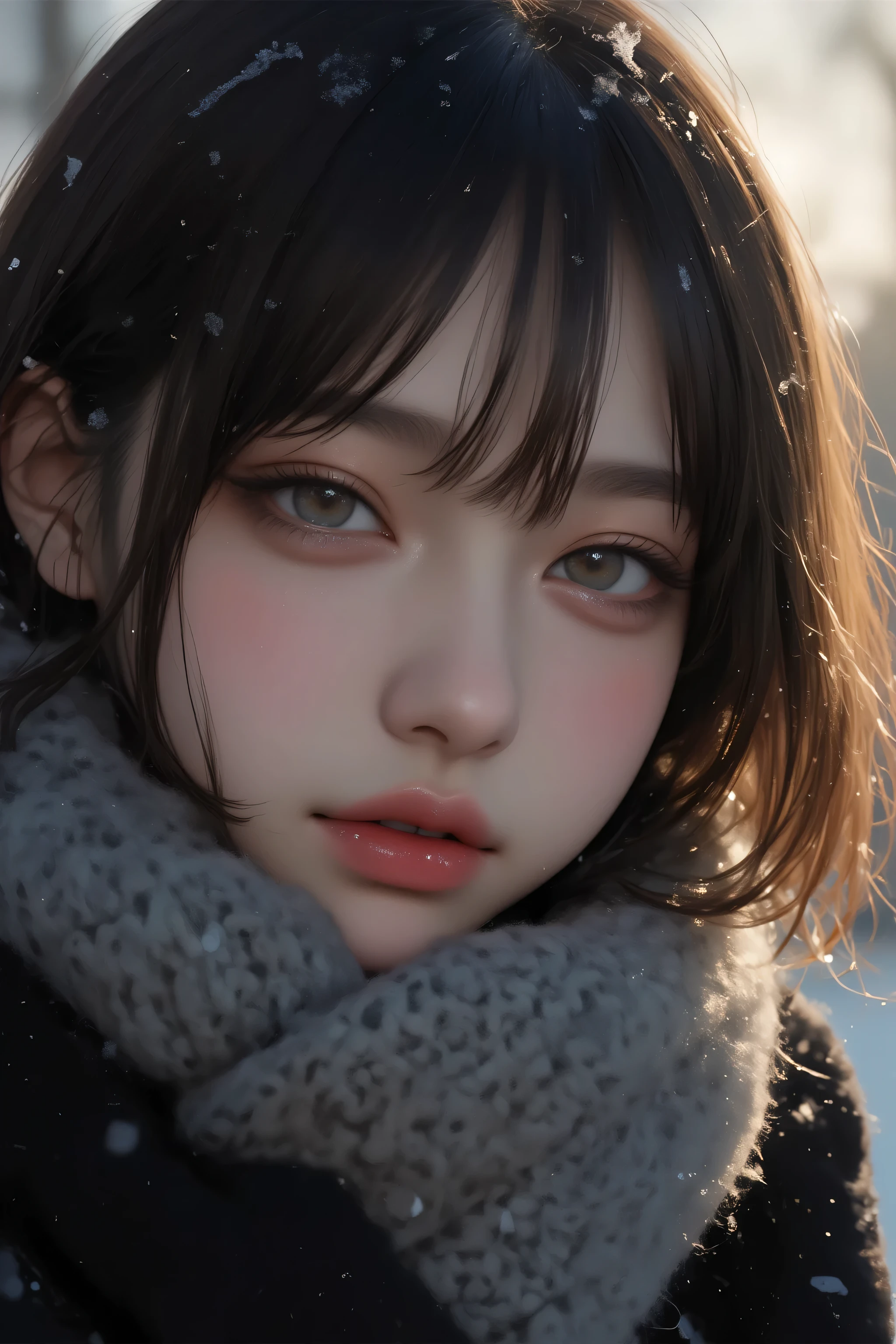 (( coal mine without makeup 、 close eyes 、 close your mouth:1.2))、( realistic 、 Photo realistic 、 tall Highly detailed 、 realistic skin type 、 in、 has the thinnest skin on the inside 、 Top Quality 、 Penis Masterpiece 、 Ultra-Fine )、 very short hair 、、 high school girl with visible armpits 、 young girl、 1 girl、 bang 、 double eyelids、Drooling eyes、 Detailed Realistic Skin Texture 、purity、Double teeth、 realistic 肌タイプ、Thick muffler、 grey scarf 、 fluffy hair that pulls the body together、(( Inside is 、 the hair is a muffler :1.3))、 red cheeks 、 the wind is blowing 、that' snows 、 knight 、illumination、 in、The light shines from behind ,(( cowboy shot ))、