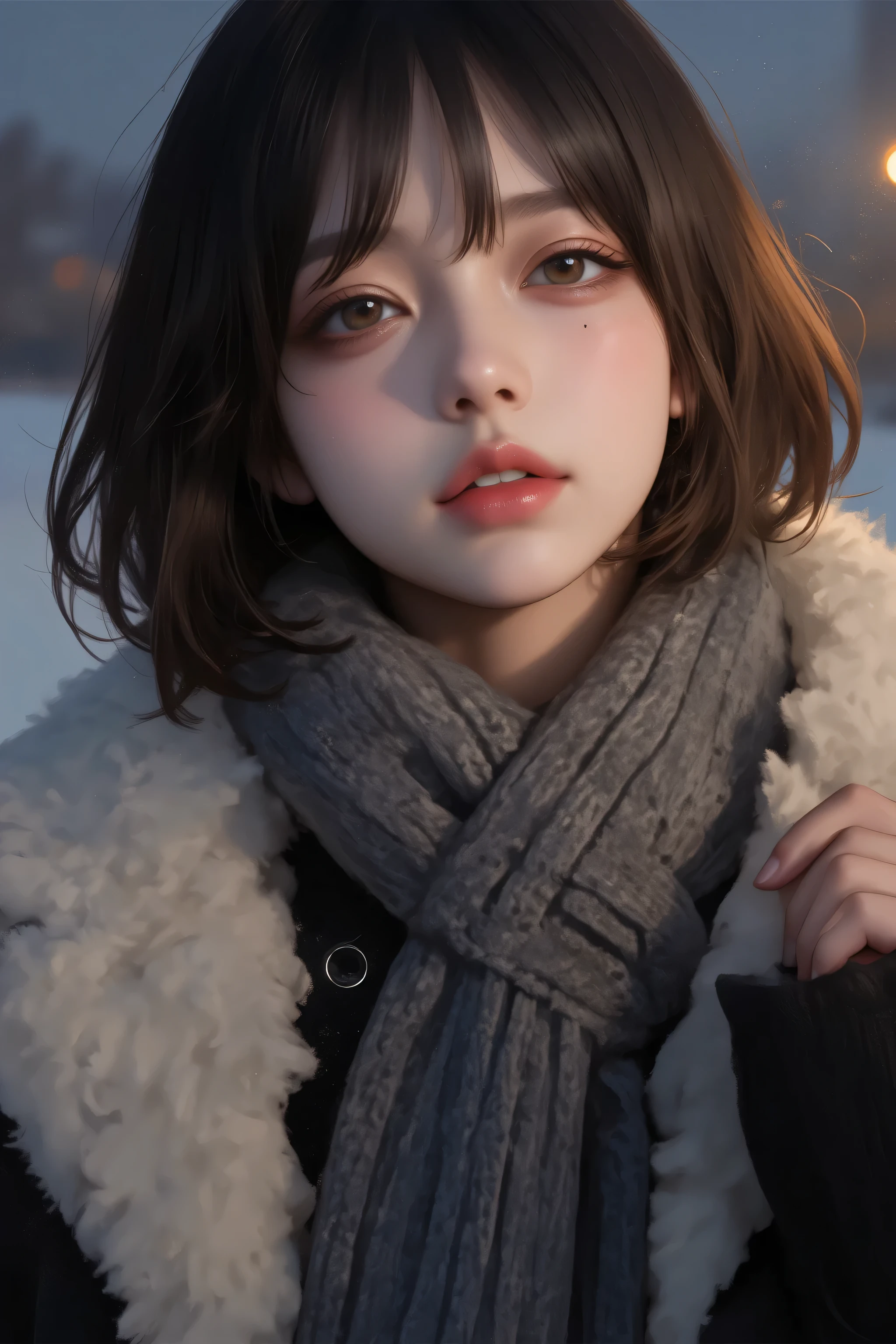 ((  coal mine without makeup   、    close eyes  、    close your mouth:1.2))、(    realistic  、 Photo   realistic  、    tall Highly detailed 、   realistic skin type  、  in、   has the thinnest skin on the inside     、    Top Quality 、    Penis Masterpiece    、    Ultra-Fine )、    very short hair  、、      high school girl with visible armpits    、    young girl、    1 girl、 bang 、  double eyelids、Drooling eyes、      Detailed Realistic Skin Texture      、purity、Double teeth、    realistic  肌タイプ、Thick muffler、    grey scarf     、 fluffy hair that pulls the body together、((    Inside is   、  the hair is a muffler      :1.3))、    red cheeks    、     the wind is blowing    、that&#39;    snows   、 knight 、illumination、  in、The light shines from behind   ,((   cowboy shot ))、