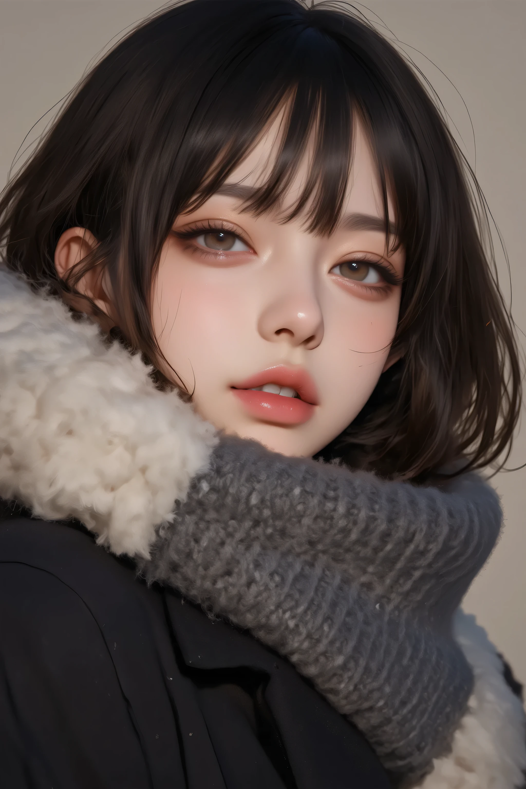 ((  coal mine without makeup   、    close eyes  、    close your mouth:1.2))、(    realistic  、 Photo   realistic  、    tall Highly detailed 、   realistic skin type  、  in、   has the thinnest skin on the inside     、    Top Quality 、    Penis Masterpiece    、    Ultra-Fine )、    very short hair  、、      high school girl with visible armpits    、    young girl、    1 girl、 bang 、  double eyelids、Drooling eyes、      Detailed Realistic Skin Texture      、purity、Double teeth、    realistic  肌タイプ、Thick muffler、    grey scarf     、 fluffy hair that pulls the body together、((    Inside is   、  the hair is a muffler      :1.3))、    red cheeks    、     the wind is blowing    、that&#39;    snows   、 knight 、illumination、  in、The light shines from behind   ,((   cowboy shot ))、